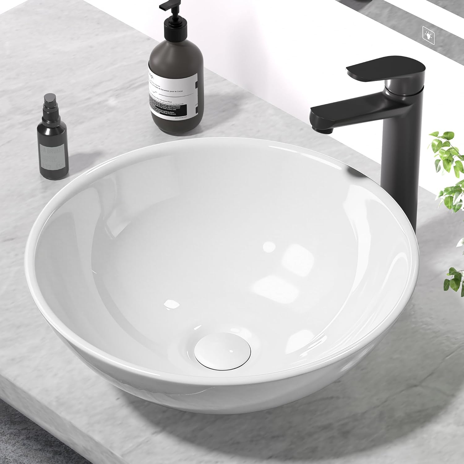 16.5" × 16.5" Round Bathroom Vessel Sink, Ceramic Bowl Sinks for Bathrooms Egg Shape Above Counter Bathroom Vanity Sink Bowl