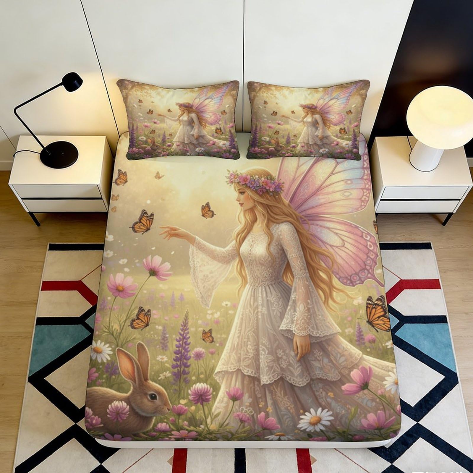 Jqzkxnhpbr Style-4 3D Printed Fairy Garden Fitted Sheet Microfiber Soft Pastel Butterfly Mattress Cover For Bedroom Dorm Decorative Bedding 90X200x25cm