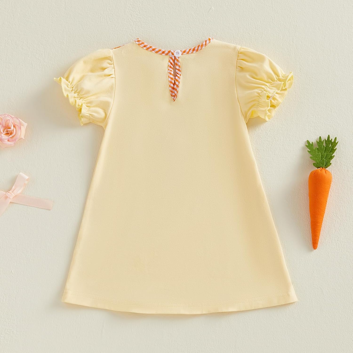 Toddler Baby Girl Easter Outfit Bunny Embroidery Plaid Doll Collar Puff Short Sleeve A Line Dress Clothes Summer - Image 7