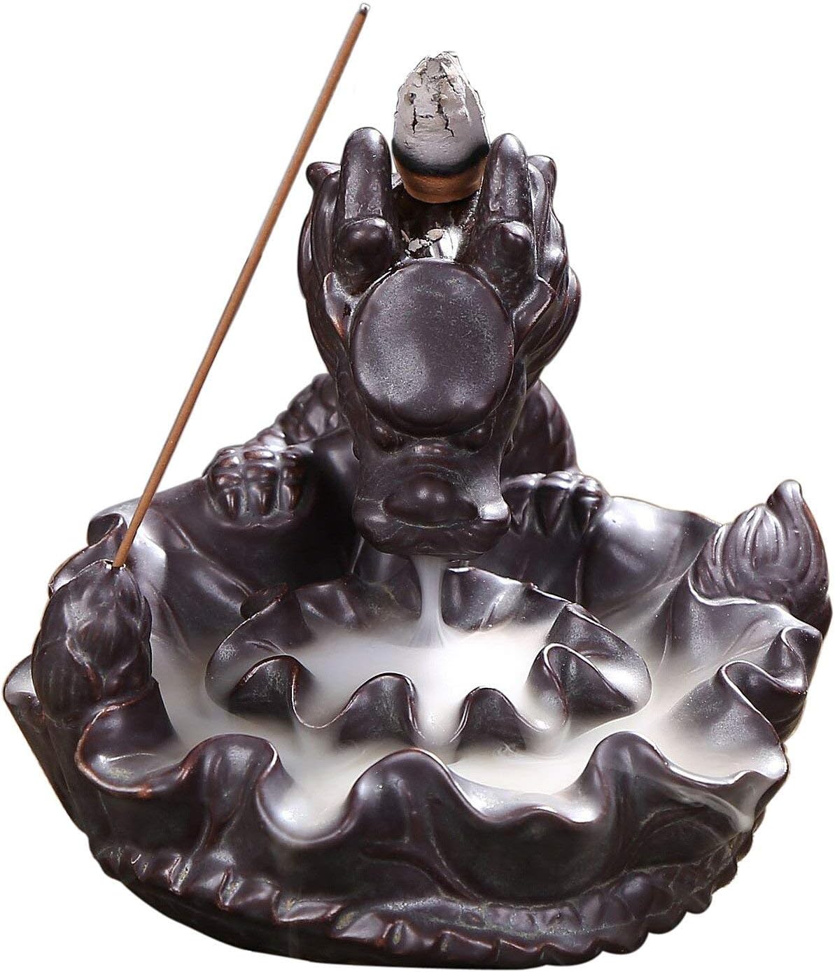 OTOFY Handmade Ceramic Incense Holder, Backflow Incense Burner Figurine Incense Cone Holders Home Decor Gift Decorations Statue Ornaments (Auspicious Dragon)