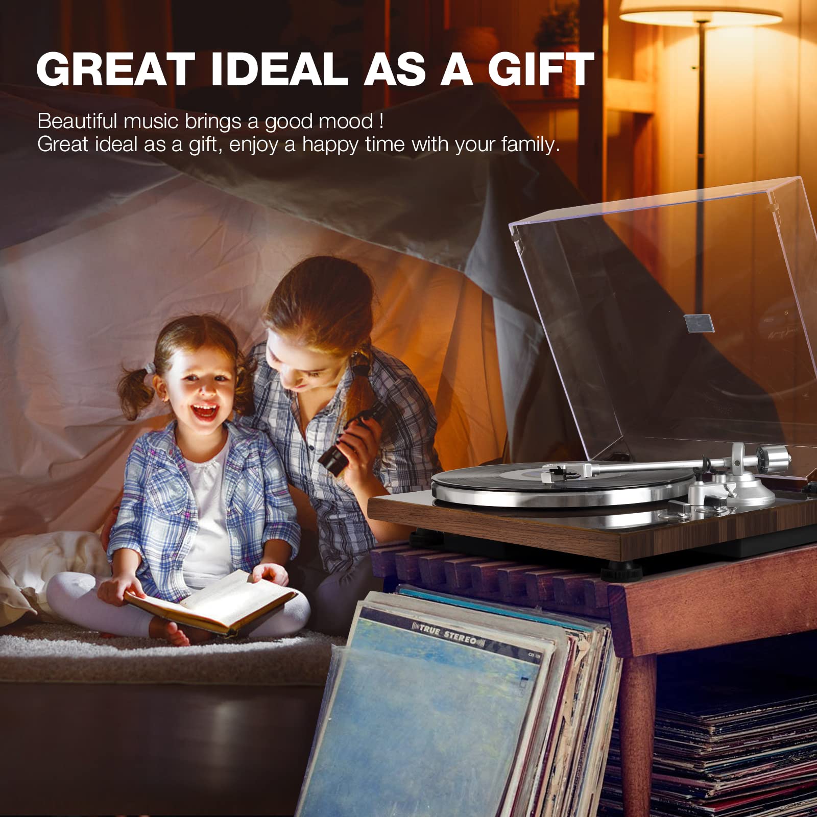 Platine Vinyle sans Fil À ENTRAÎNEMENT par Courroie, Tourne Disque Vinyle avec Cartouche Magnétique à 2 Vitesses 33 + 45 TR/Min, USB Record to PC, Sortie Ligne Phono