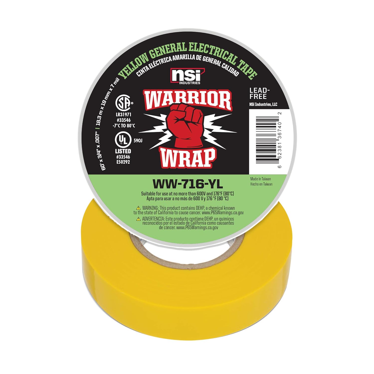 NSI WarriorWrap General Vinyl Electrical Tape 3/4 in. x 60 ft. 7 mil - Red, Blue, Yellow