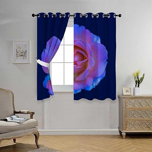 Miniatura 2 de YANFENQI Cortinas para Habitacion Deep Blue Flower Grommet Short Door Curtain Panels Acoustic Fabric 55Inch Width by 55Inch Length,2 Panels