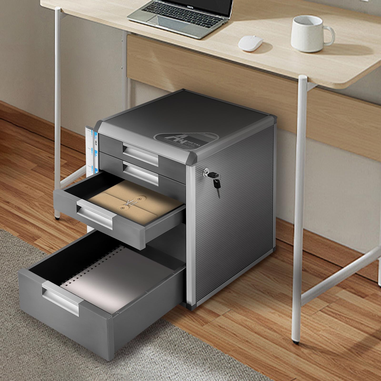 Caja de metal con cierre de 5 compartimentos, almacenamiento de documentos, 5 compartimentos, aleación de aluminio, caja de almacenamiento de documentos, robusta y estable de aleación de aluminio