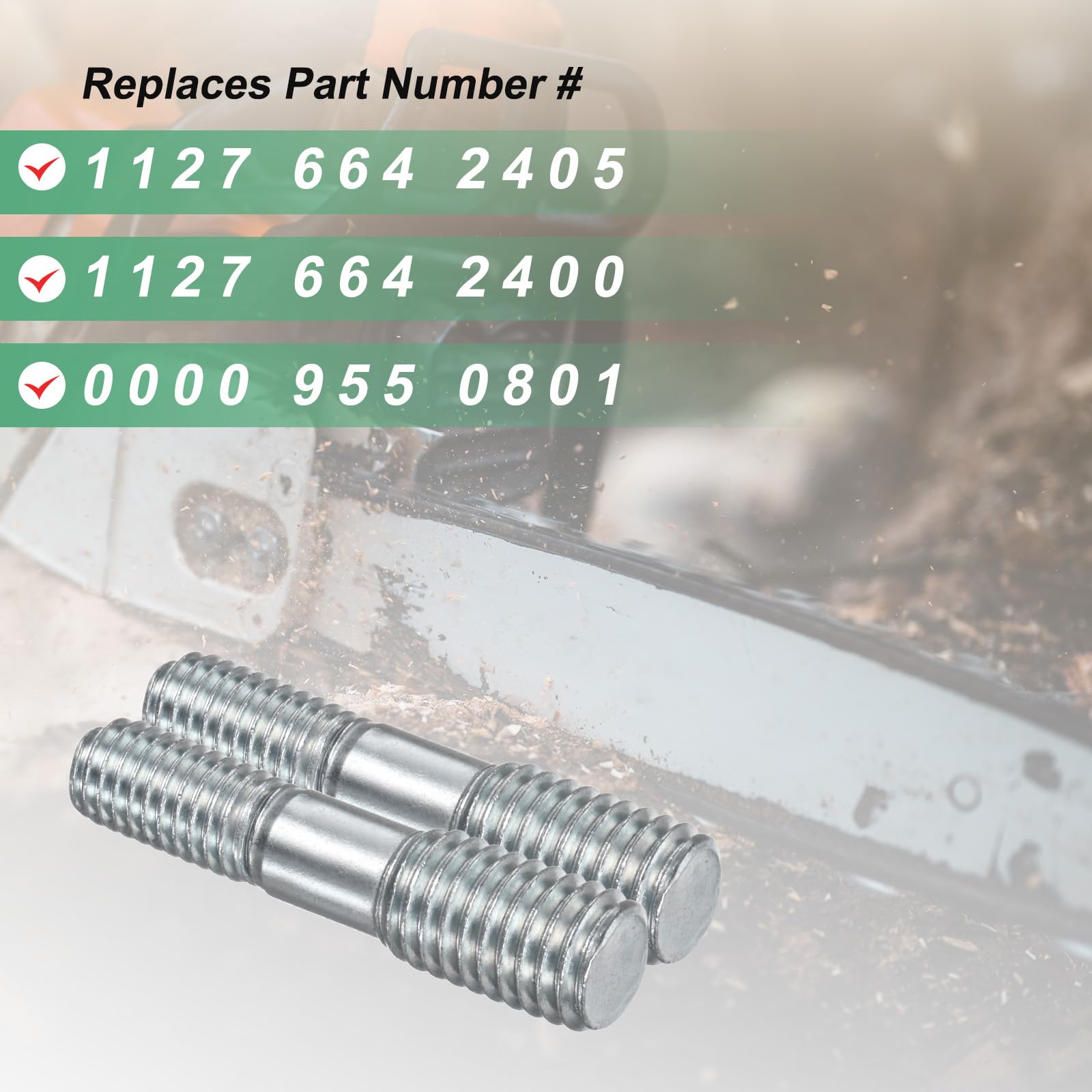 M METERXITY 2-Set Chainsaw Guide Bar Studs & Bar Nuts M8 x 1.25 to M10 x 1.5 Double End Bar Studs with M8 Nuts Manganese Steel for Echo Flange Bar Nuts Kit Replacement - Image 4