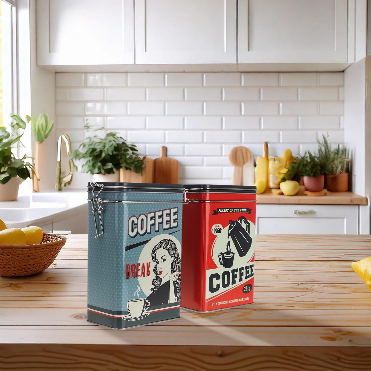 com 4x four® contenitore in metallo, scatola per caffè con coperchio | contenitore in metallo stile retrò per alimenti[assortimento variabile]