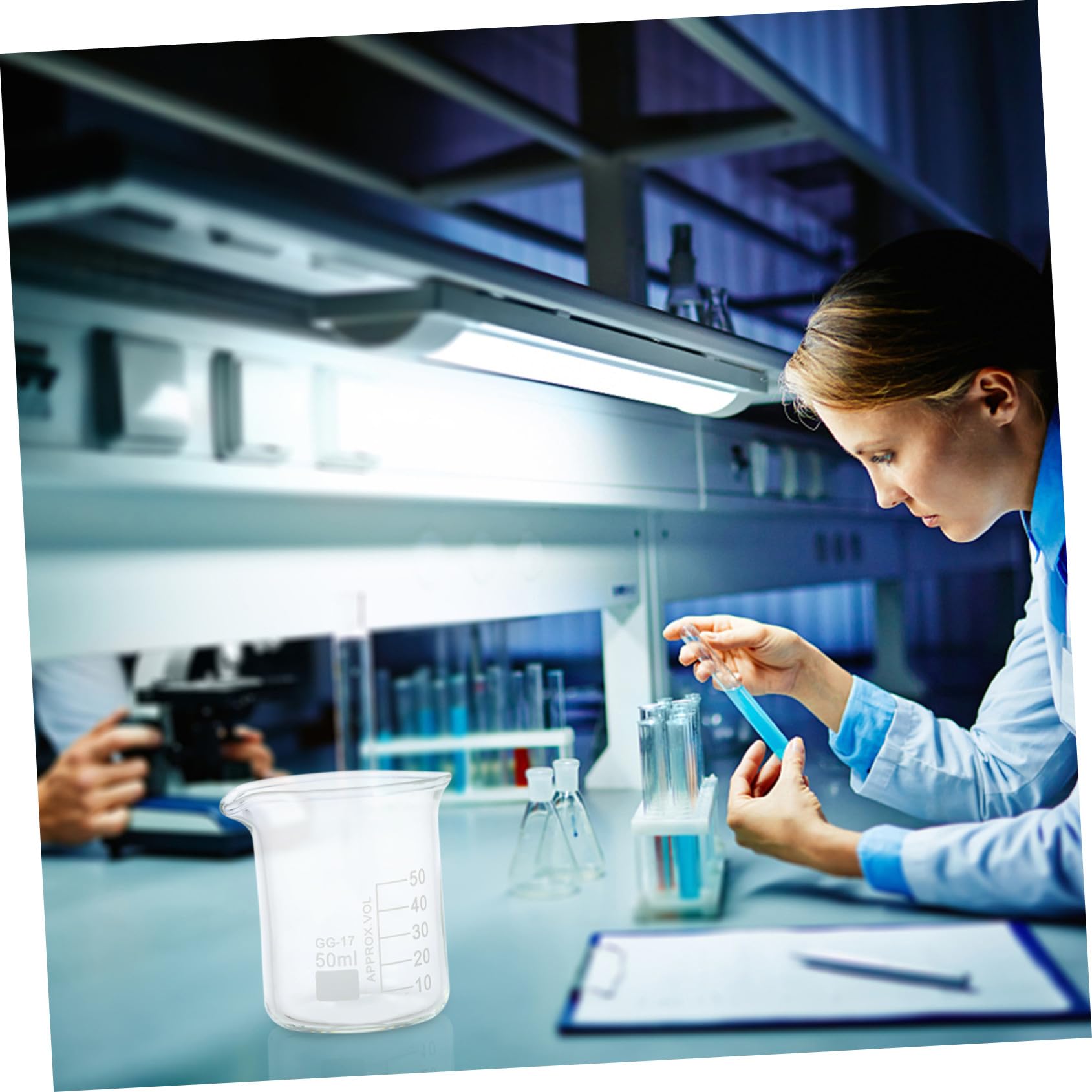 PLAFOPE Vasos de Precipitados de Vidrio Graduado, 5 Piezas para Laboratorio | Tazas Medidoras Transparentes, Porta Líquidos a Escala, Decoracion Colegio