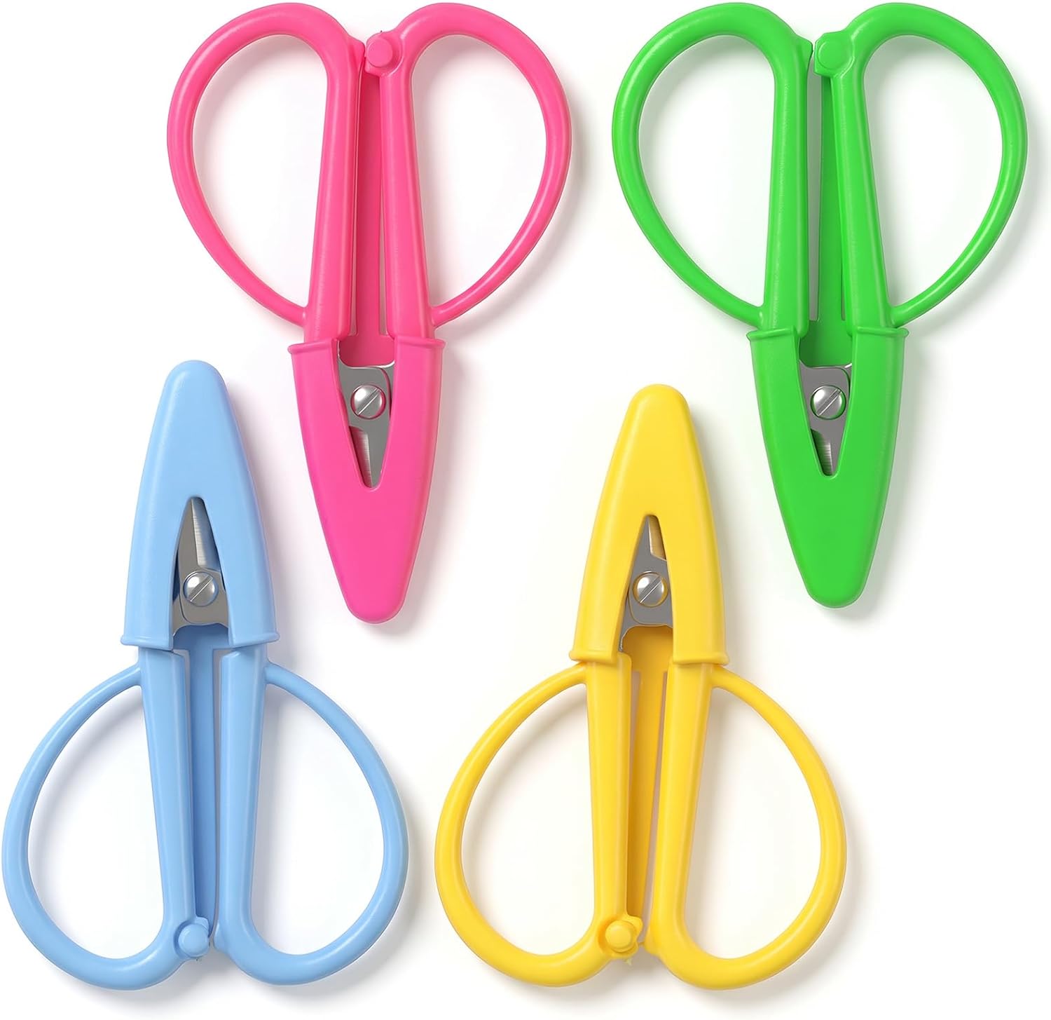 4 Pcs Travel Scissors, Stainless Steel Mini Needlepoint Scissors with Protective Caps for Sewing Embroidery DIY Paper Cutting Precision Crafts (Green Blue Yellow Pink, 2.6 x 1.7 In)