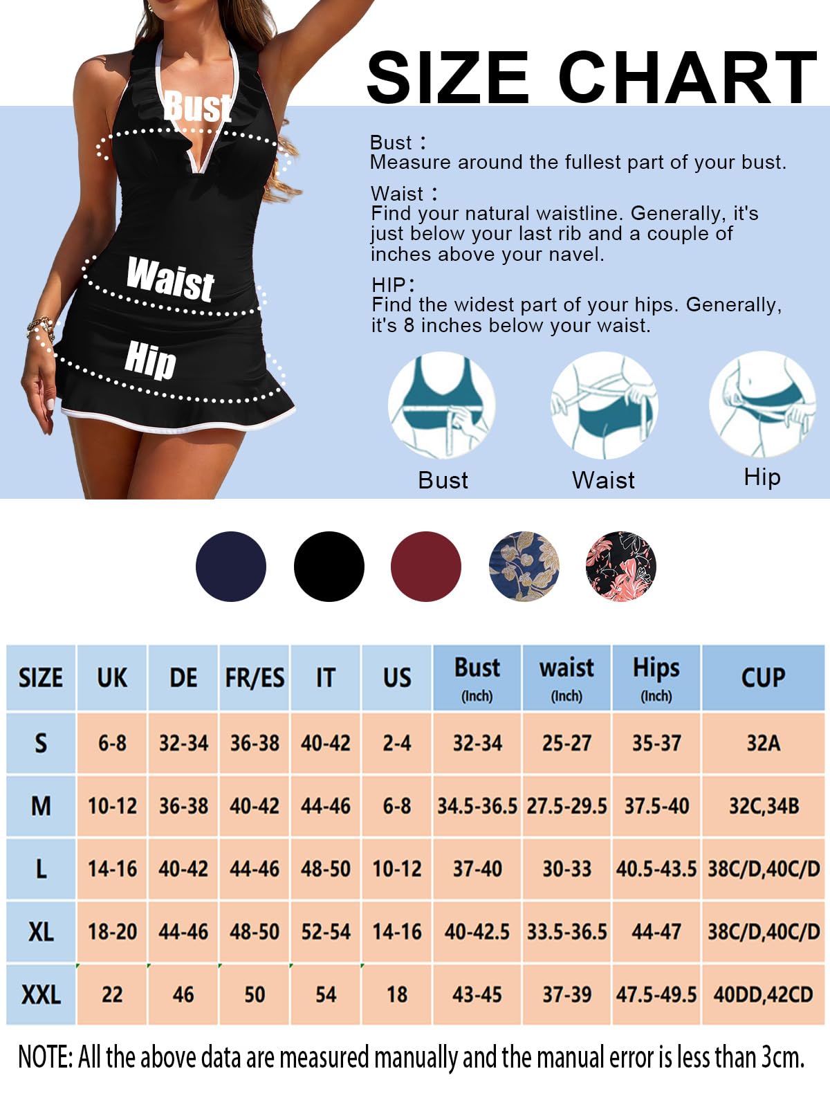JFAN Tankini Maillot de Bain Femme Col V Profond Maillot de Bain 2 Pieces Volant Tankini Grande Taille Haute Ventre Plat avec Bas de Maillot