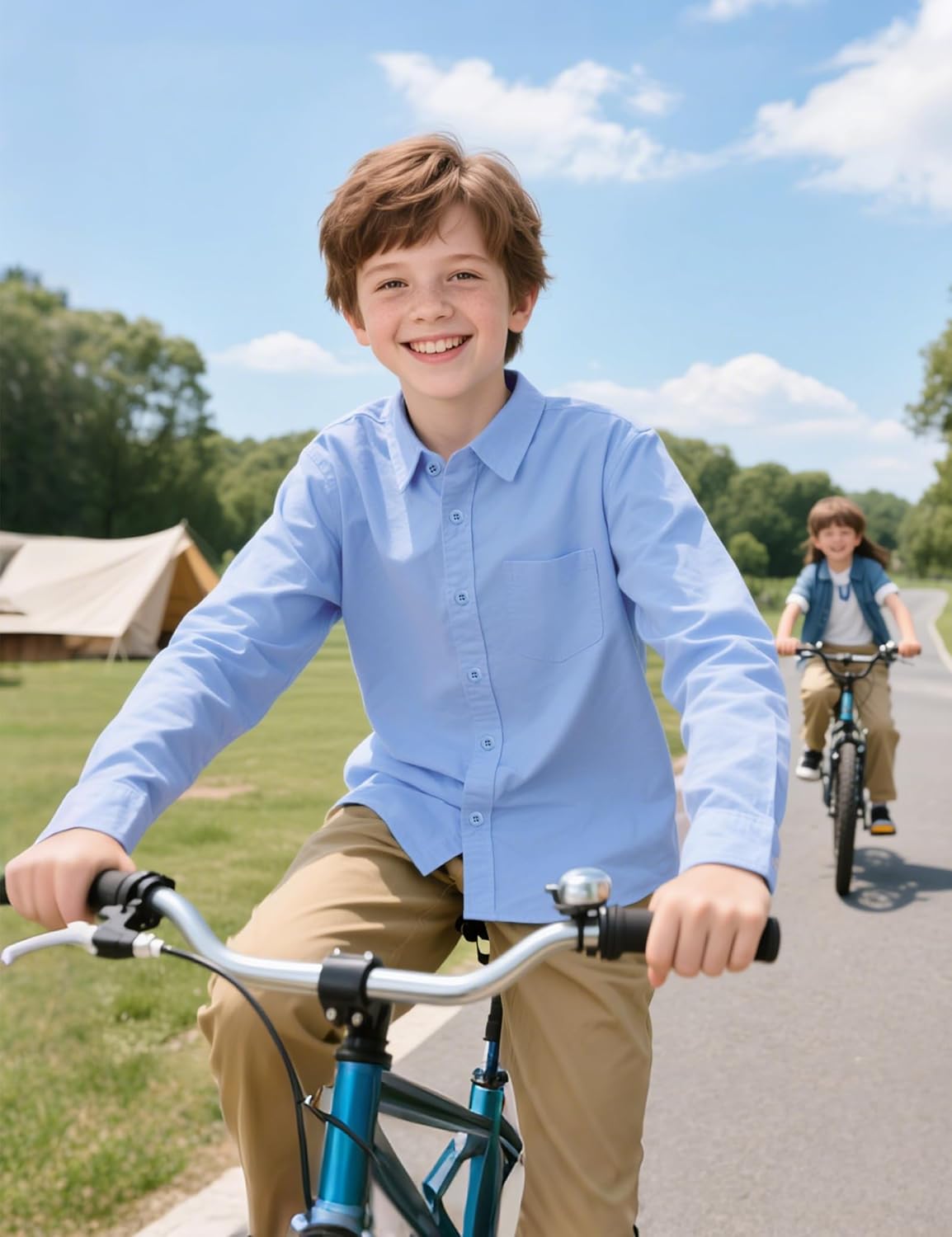 Boys Long Sleeve Dress Shirts Button Down Uniform Shirts with Chest Pocket Size 7-14 Years - Image 7