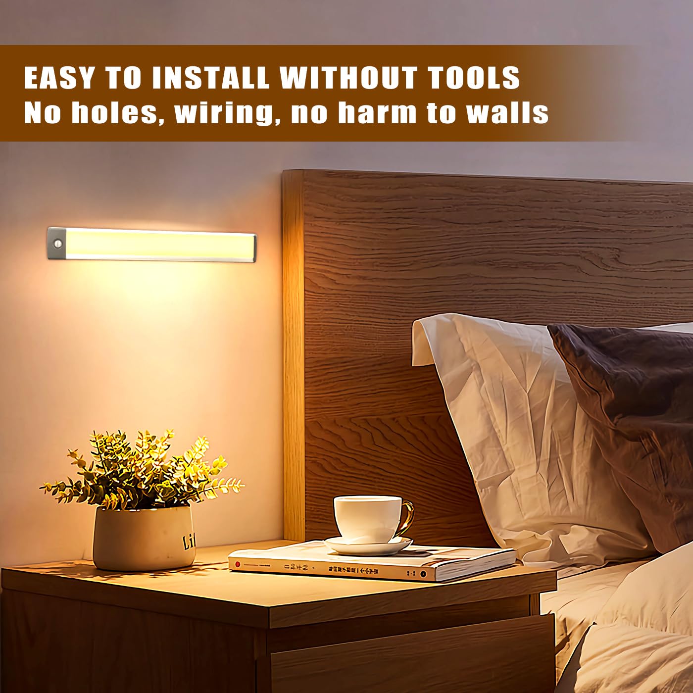 LEPOTEC Luce Armadio da 60 LED, 3 Temperature di Colore, Sensore di Movimento, 2200mAh Ricaricabile, Illuminazione Notturna Senza Fili per Casa, Guardaroba, Cucina, Corridoio, 2 Pezzi