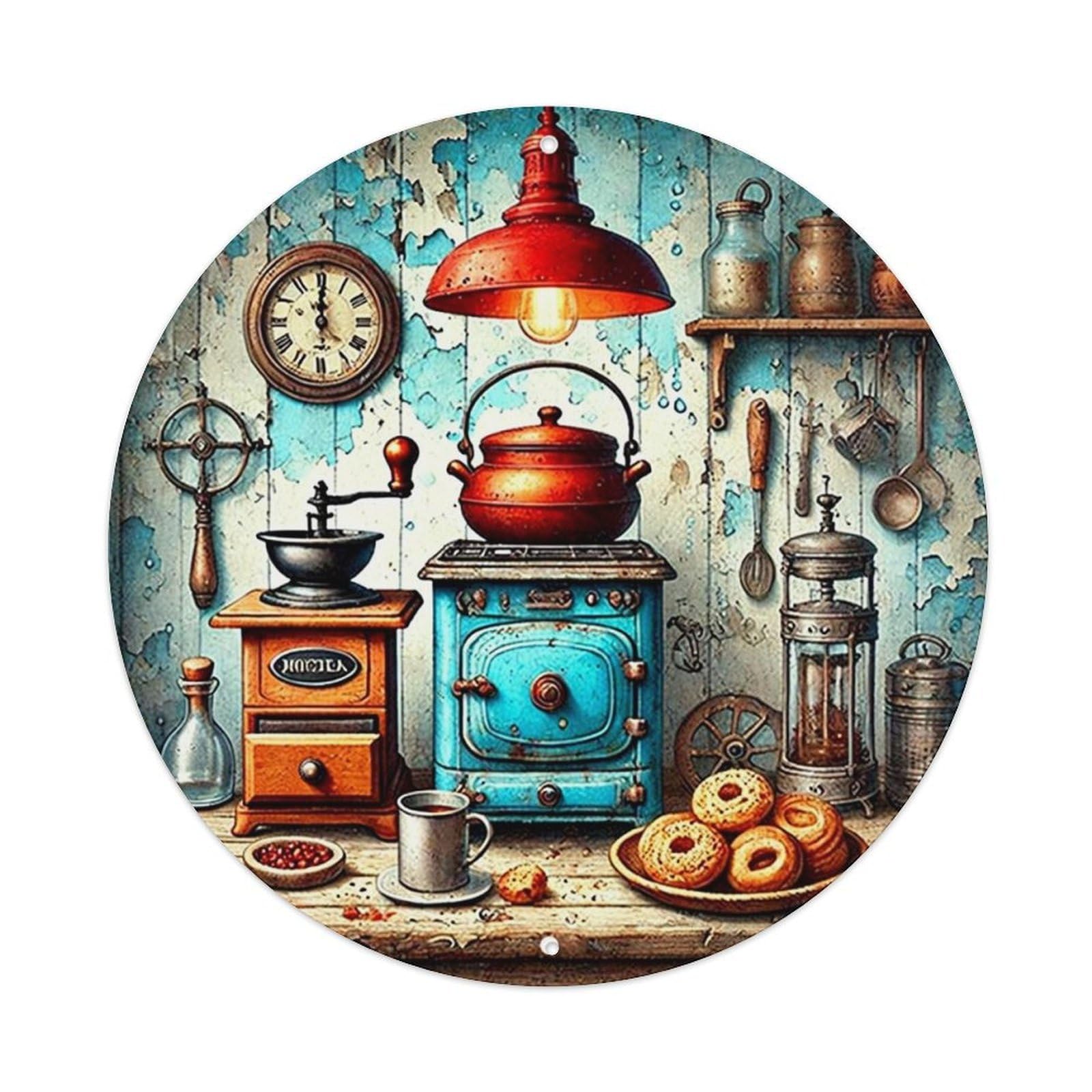 Vintage Kitchen Scene With Rustic Charm Tin Sign Metal Poster Vintage Metal Signs for Home Man Cave Bar Cafe Kitchen laundry room Wall Decorations 8x8 inches