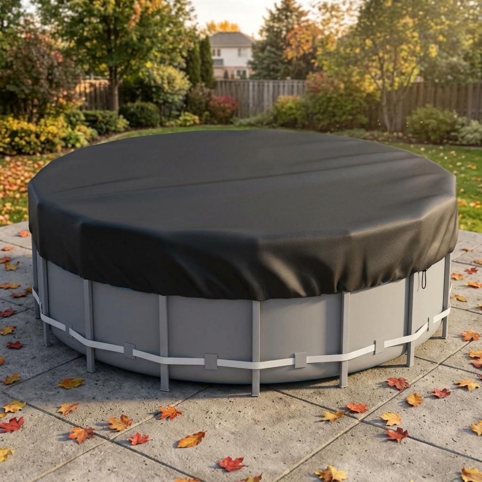 silver-coated elevated-ground pool cover waterproof round pool cover 210d oxford cloth debris protection, 8ft