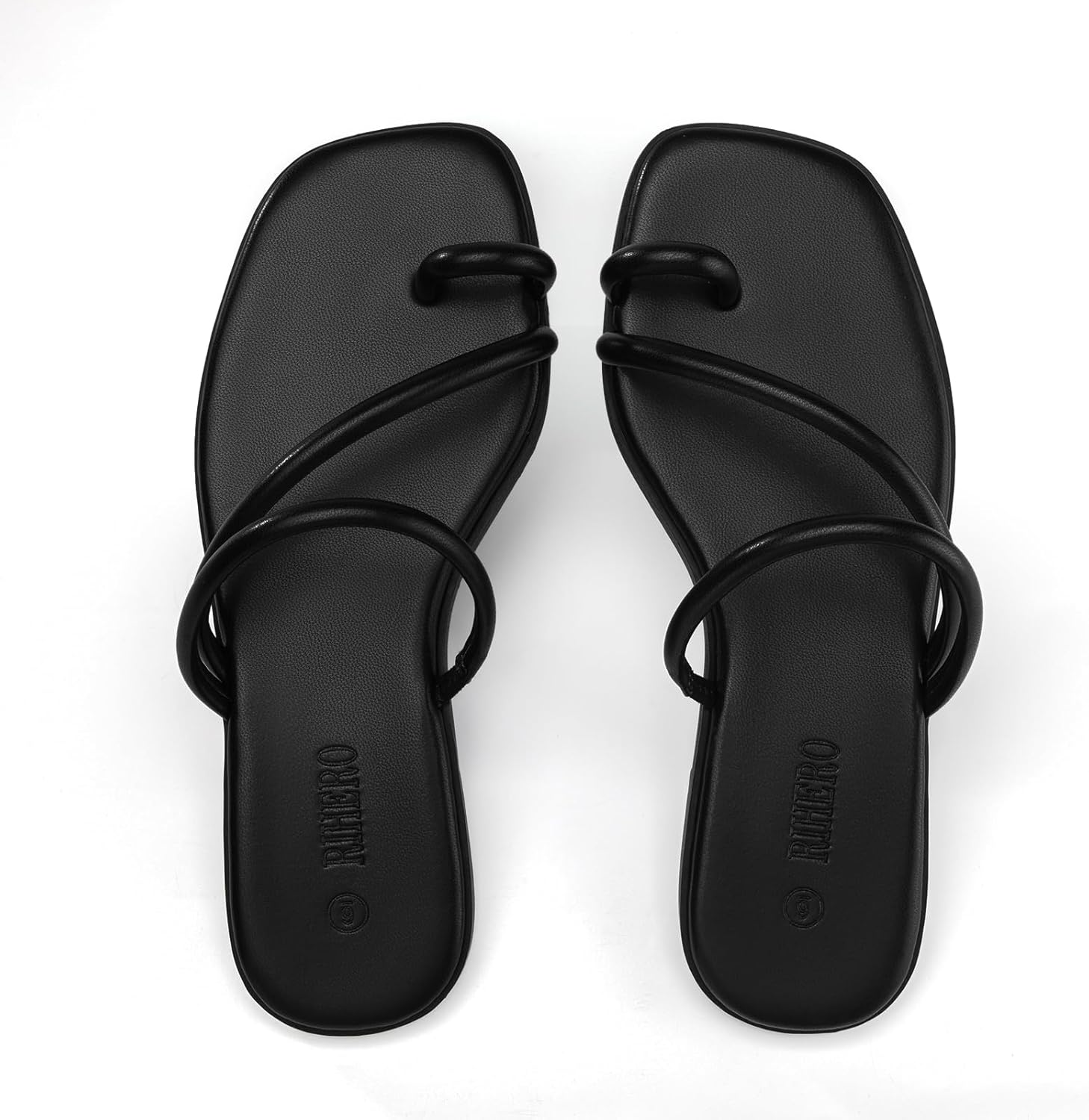 Rihero Women's Slide Sandals Comfortable Square Toe Beach Slip On Strappy Thong Flat Sandals - Image 5