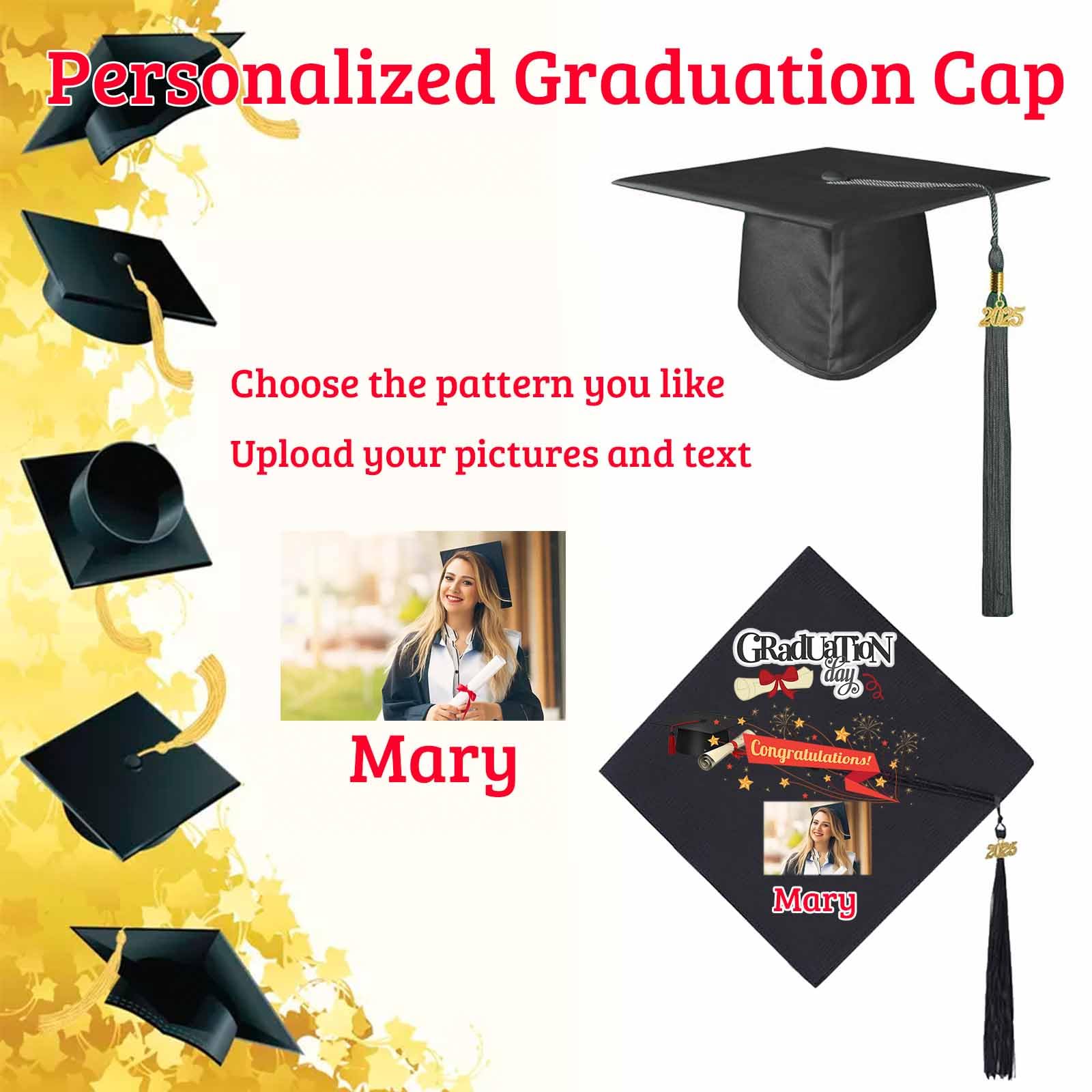 DRAJOIN Custom Graduation Cap Topper, Personalized Graduation Hat for Adults as High School College Grad Gifts Class of 2025