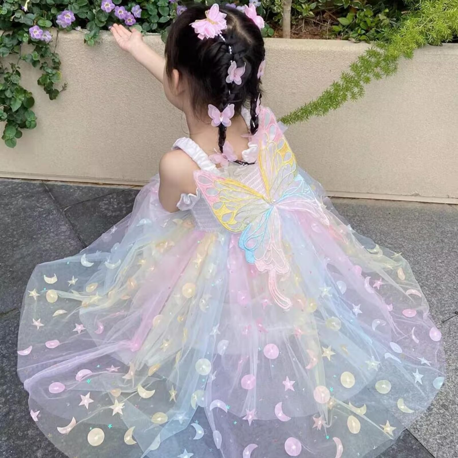 Vestito Elegante Estivo Senza Maniche per Bambina,Vestito Cerimonia Bambina in Tulle per Nozze,Damigella e Feste di Compleanno,con Scatola Regalo,Abito da Principessina per 4-8 Anni