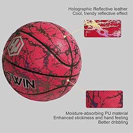 HW HOLOWIN Reflective Glowing Holographic Luminous Basket Ball for Night Game, Perfect HoloHoops Toys (red, Size 7)