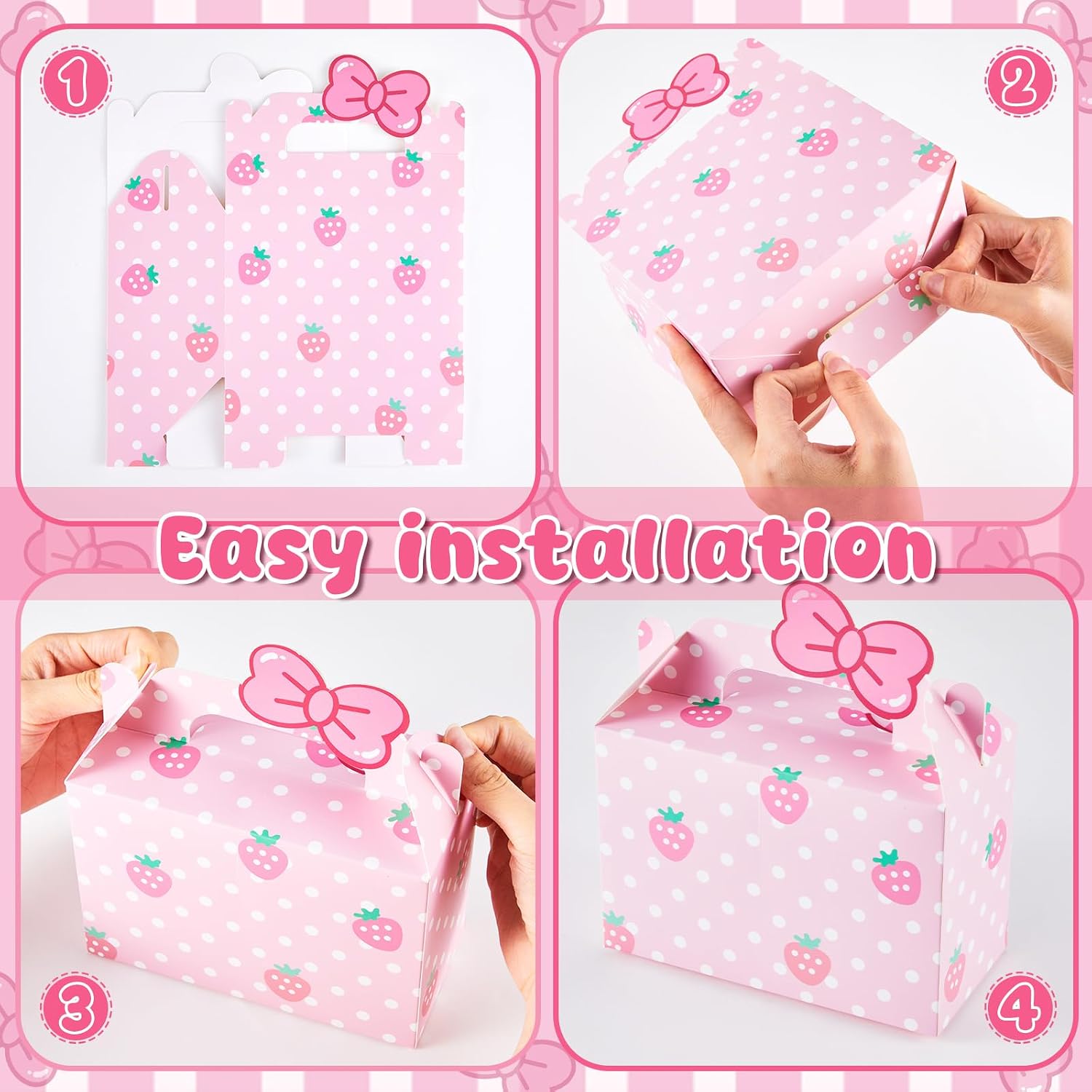 Marspark 24 Pcs Kitty Party Favor Pink Bow Tie Gift Boxes Cartoon Cat Happy Birthday Decoration Kitten Birthday Gift Candy Boxes for Kitty Theme Party Favor Supplies