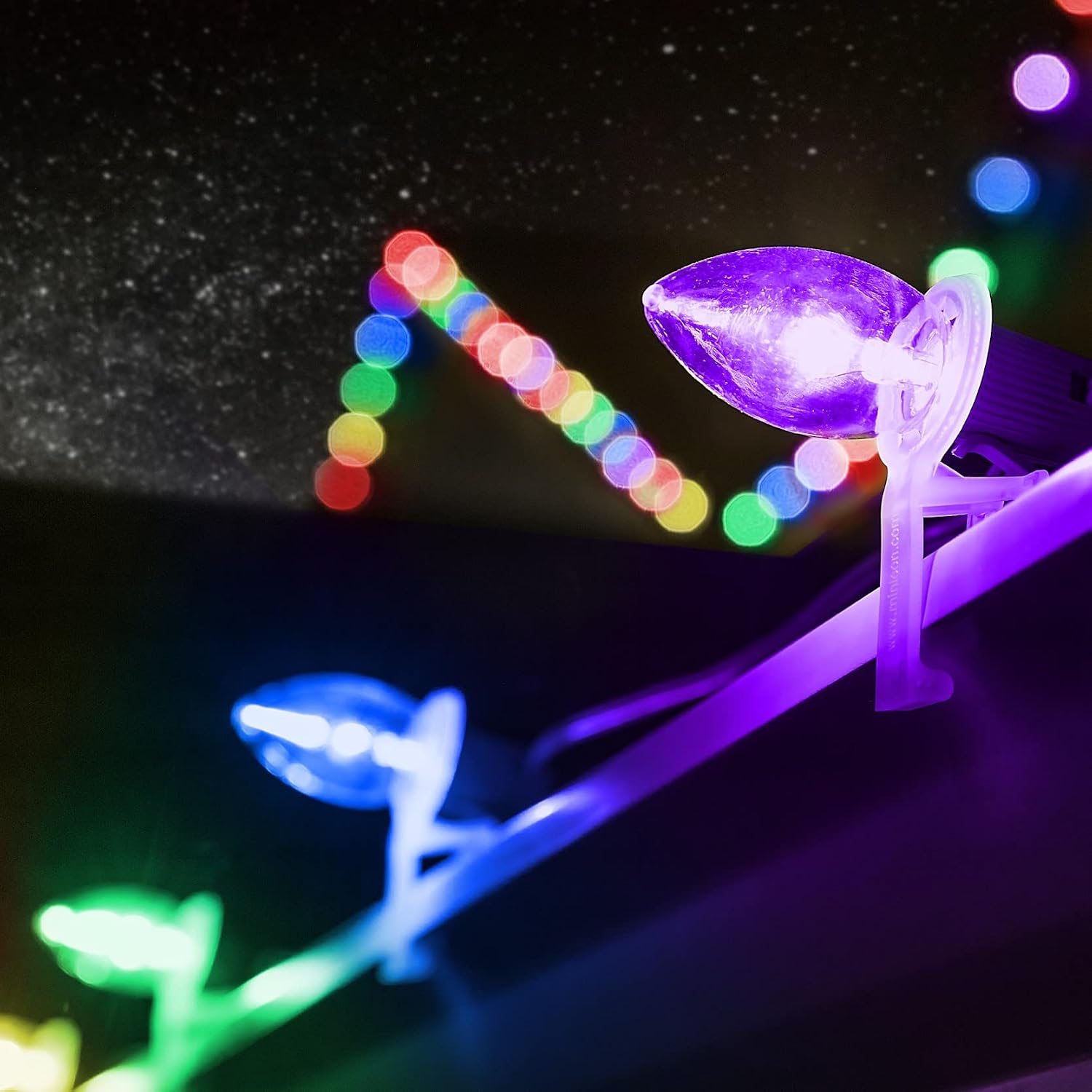Set of 25 Holiday Lighting Outlet C9 LED Christmas Lights | Multi-Colored C9 LED Filament Lights | Red, Green, Blue, Yellow, & Purple LED Christmas Lights | Traditional C9 LED Christmas Lights