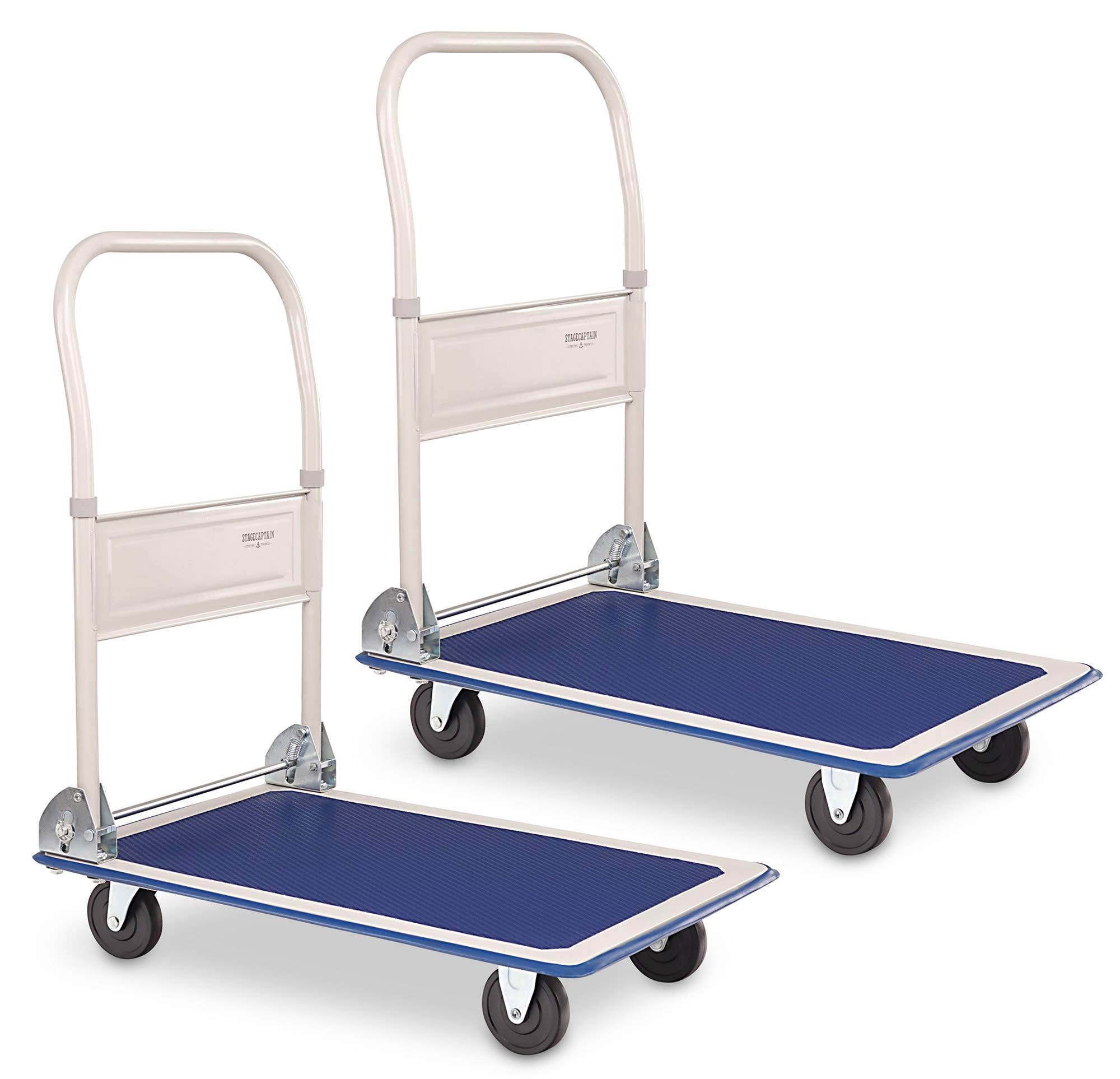 Stagecaptain Platformer Carrello Piattaforma Set 2x - Trasporto pieghevole con base e angoli in gomma, maniglia a 90° con pedale, 4 ruote, portata fino a 150 kg.