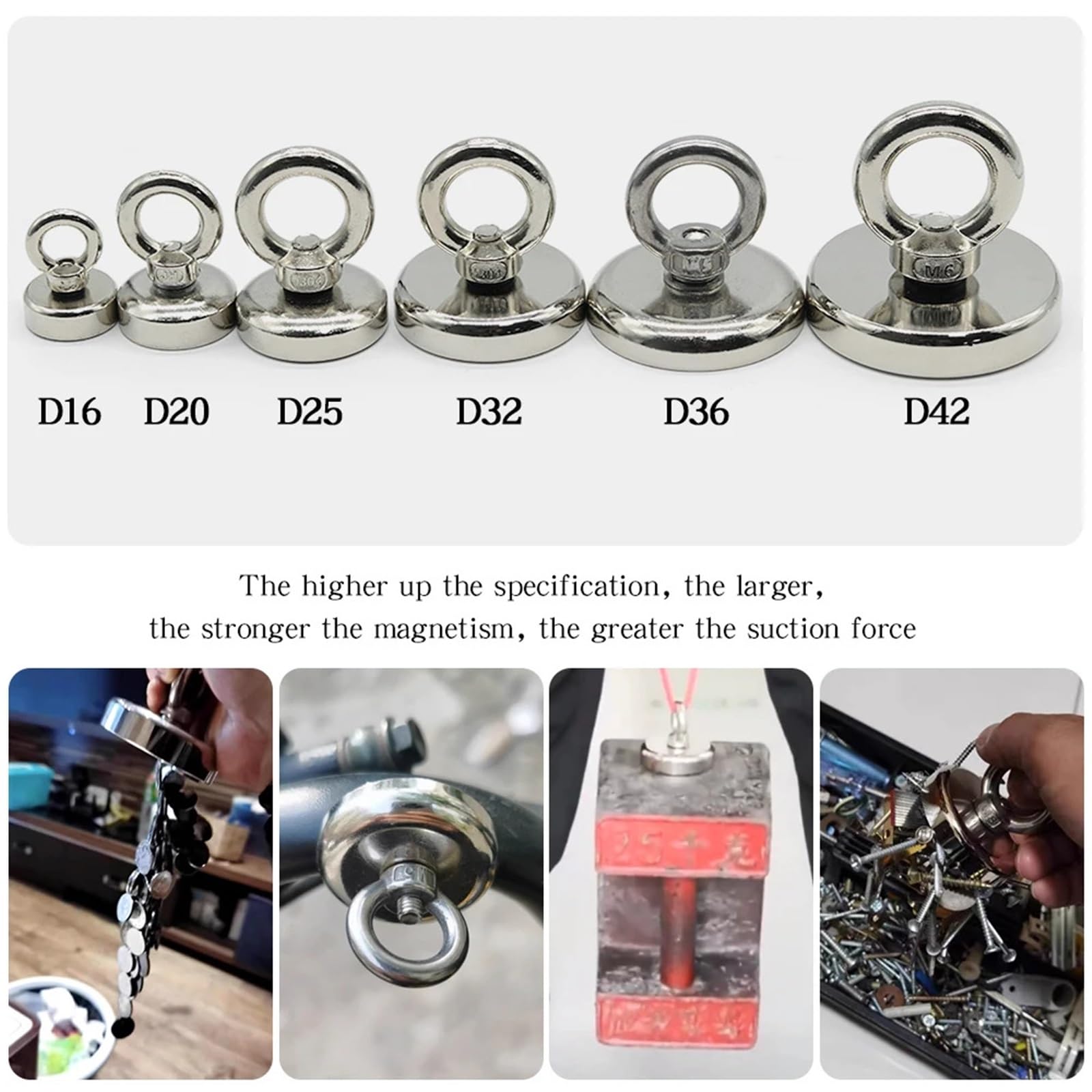 Aimant De Pêche Aimants de recherche robustes N52, aimant puissant en néodyme, aimant de récupération, for pêche en haute mer, montage avec boulon à œil annulaire Aimant Neodyme(PUll max 180KG)