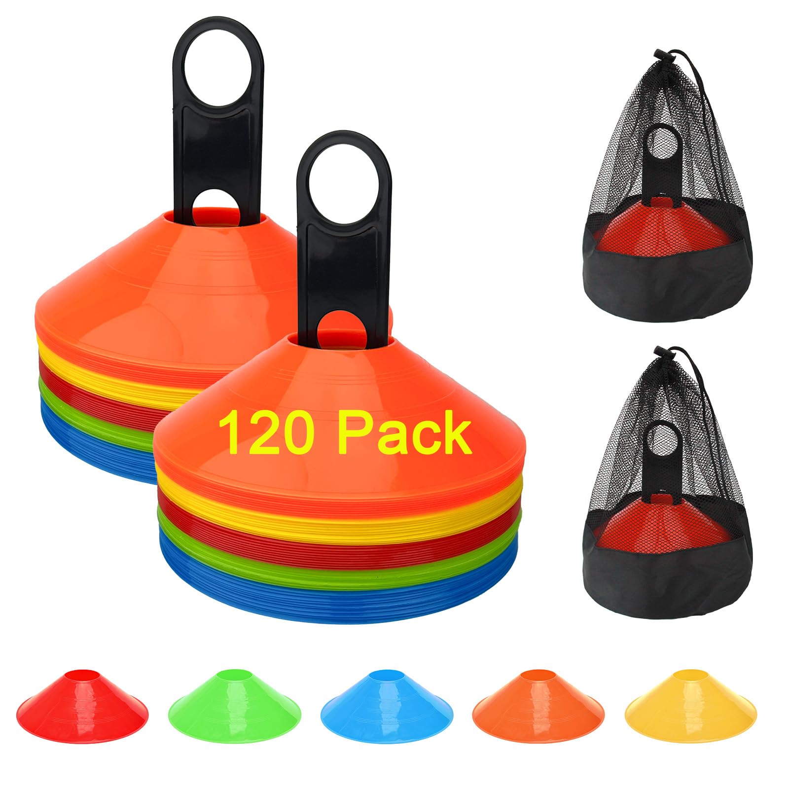 BIRDDIE 60/120 Pack Soccer Training Cones, Football Sport Cones Training Field Marker Agility Cones with Carry Bag and Holder for Drills, Basketball,