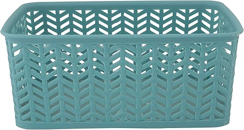 Miniatura 5 de Simplify Paquete de 3 cestas de almacenamiento pequeñas en espiga, dimensiones 10 x 8 x 4 pulgadas, diseño de espiga, peso ligero, ideal para baño,