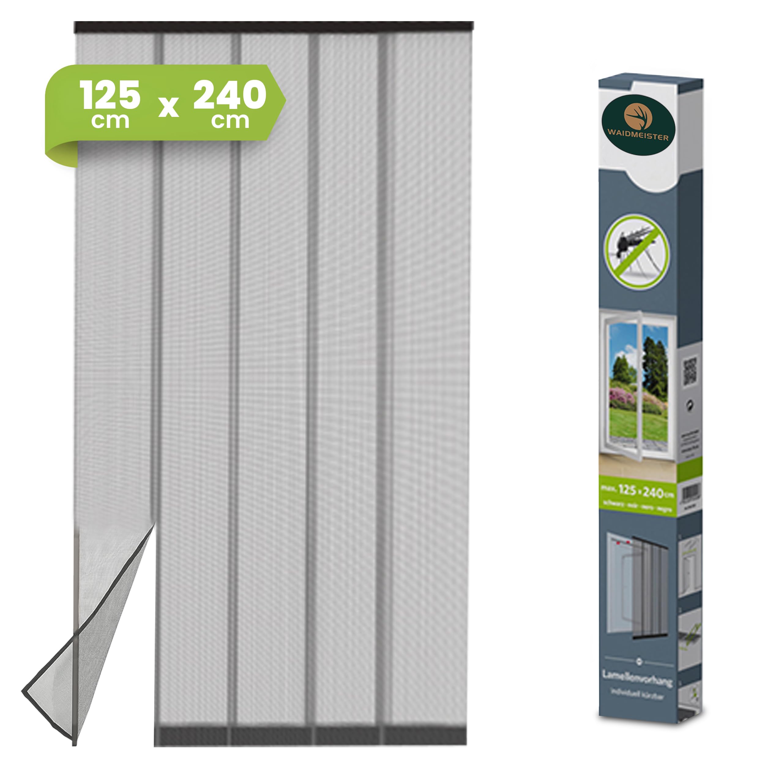 Luxus Lamellenvorhang Fliegenvorhang Tür Vorhang Fiberglas 125 x 240 cm anthrazit, Klemmleiste 1-TLG. mit eingenähten Gewichten
