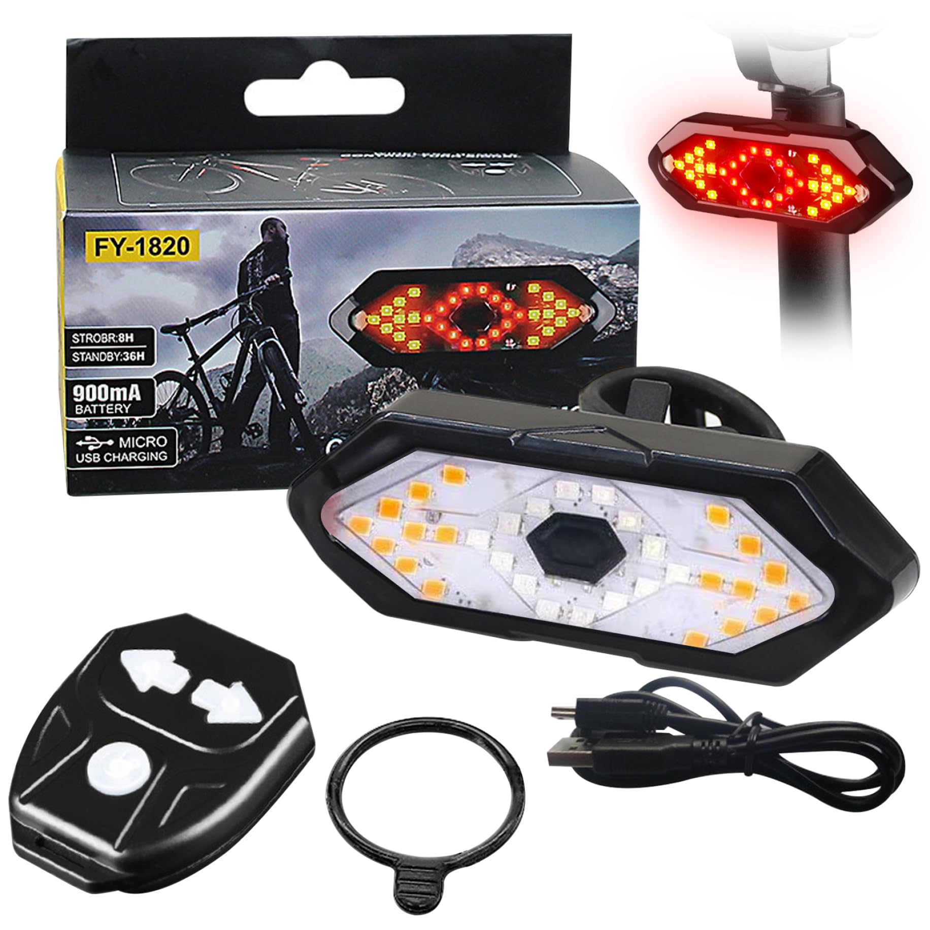 Xjklbyq 1Pc Bike Turn Signals,Signals Wireless Remote Control Waterproof Bicycle Rear Light Bike Accessories Safety Warning Cycling Taillight For Night