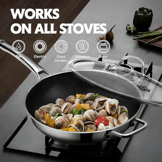 Wok Antiadherente de Acero Inoxidable con Tapa 12 pulgadas miniatura 7