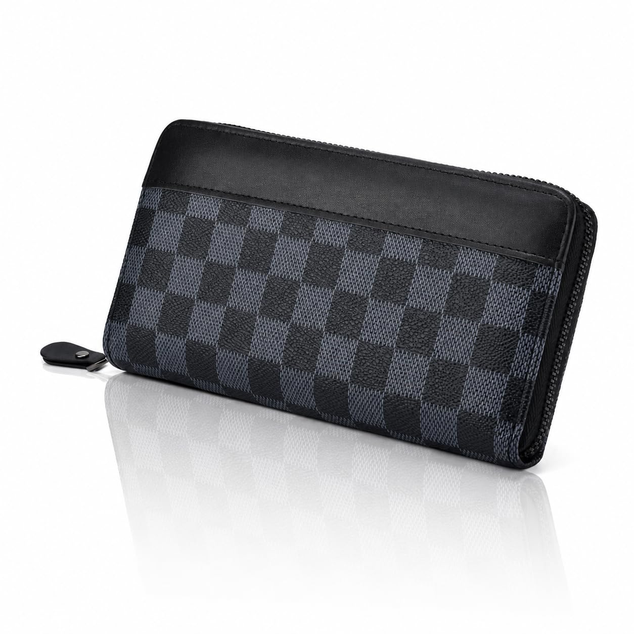 look n lock Women's Checkered Wallet | PU Leather Box Bag | Zip Around Long Clutch | Navy Blue-picture-37