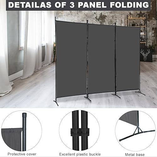 Miniatura 4 de PayLessHere 3-Panel Folding Privacy Screen, 6 Ft Portable Room Divider for Separating Spaces,102" W x 70" H Freestanding Partition Room Panel,Grey