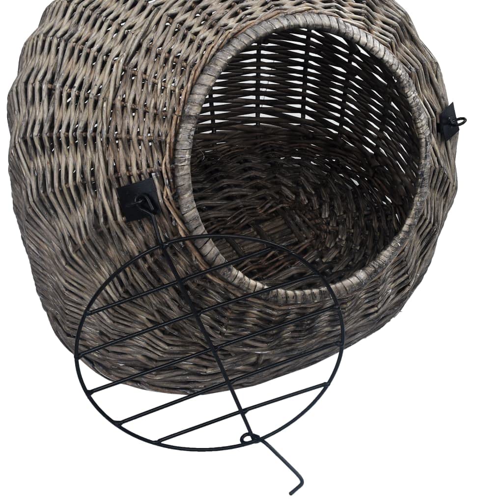 Katzen-Transportkorb aus Weide, Katzenkorb für Reisen, Transportbox für Katzen, stabiles Katzenhaus zum Tragen, Grau 50x42x40 cm