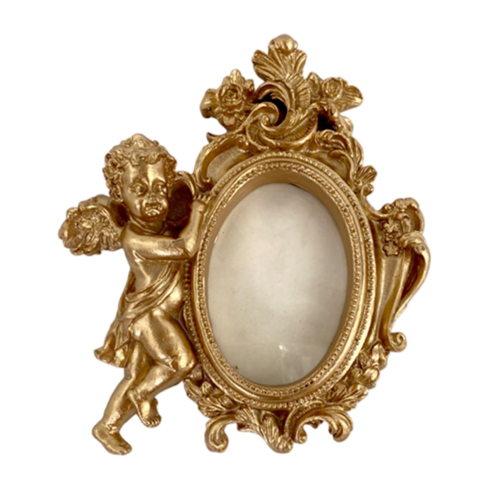 Tsophreniq Antique Picture Frame Victorian Resin Carving Photo Frame with Cherub Figurine Home Decors for Wall Mount and Tabletop Tabletop Photo