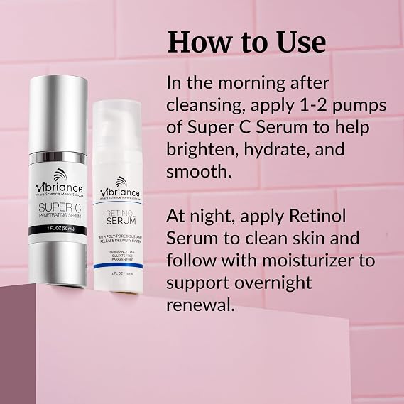 Vibriance Dynamic Duo Skincare Bundle | Super C Vitamin Serum, Retinol Skin Care Set - Age-Defying Night and Day Retinol and Vitamin C Serum for Face Routine Skincare Kit