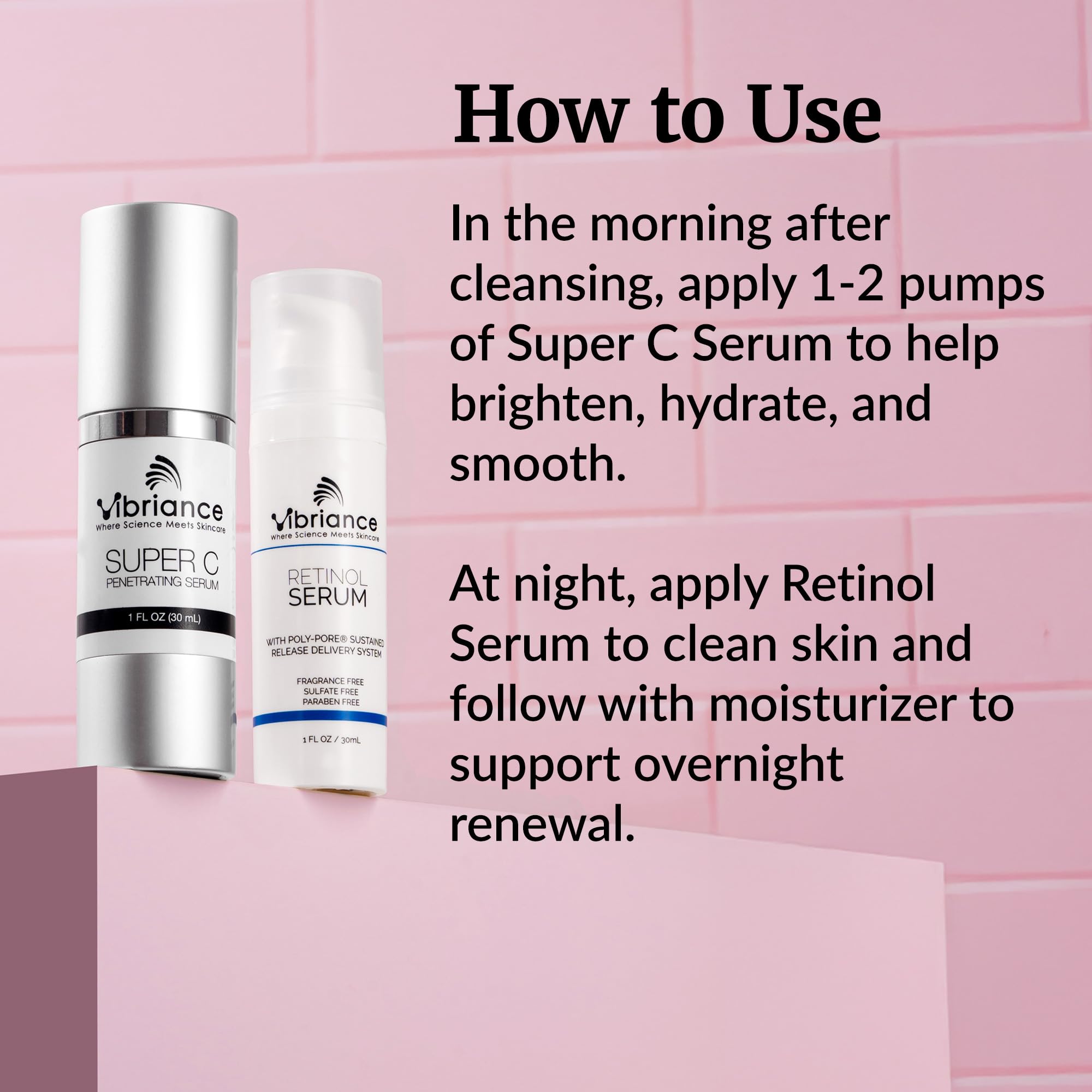 Vibriance Dynamic Duo - Kit de cuidado facial con vitamina C superpotente, kit de cuidado facial con retinol – Sérum de retinol y vitamina C antiedad para día y noche.