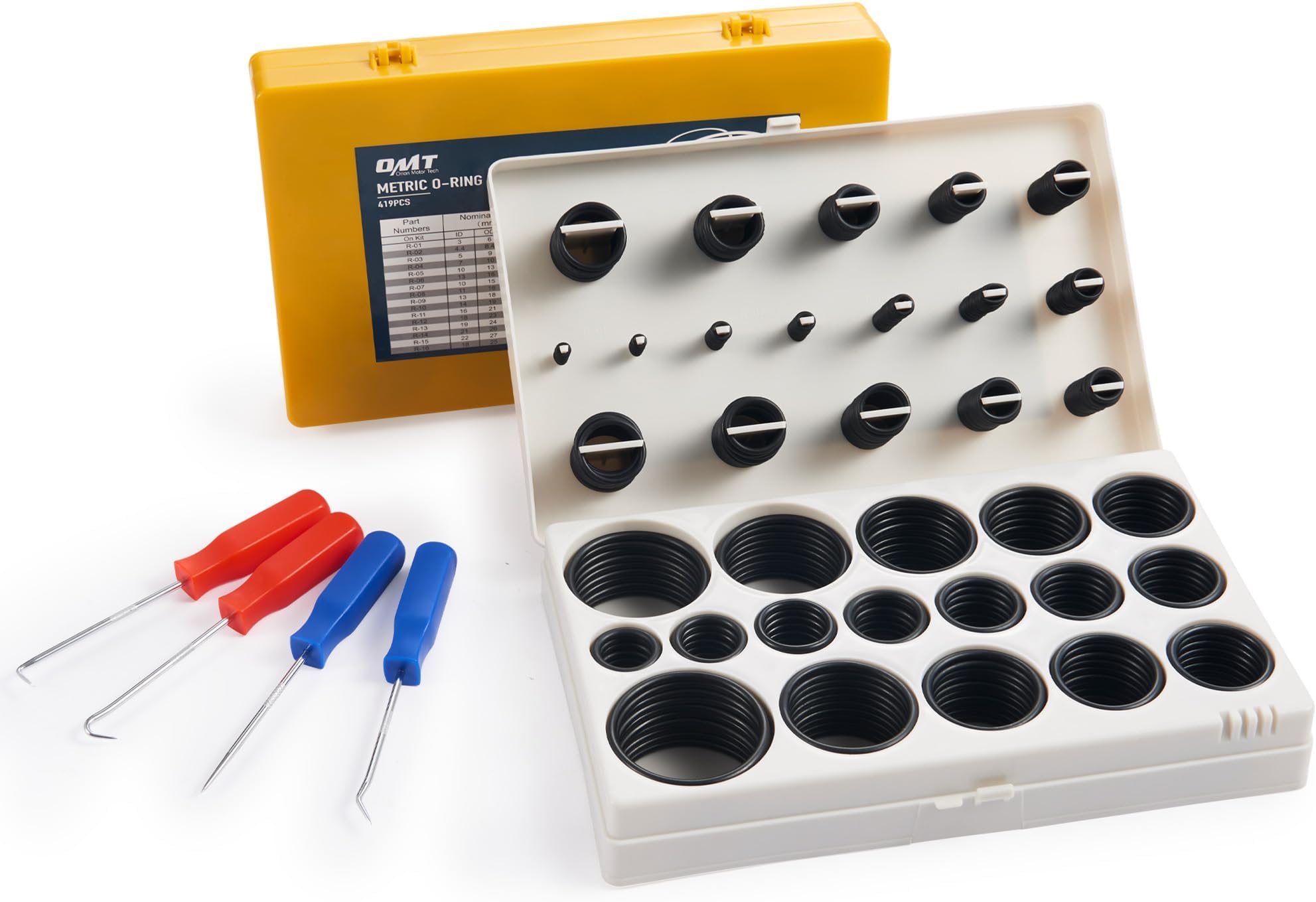 Orion Motor Tech 826-Piece O Ring Assortment Kit, 32 Sizes, SAE & Metric O Rings for Plumbing, Automotive & Faucet Repair - Nitrile Rubber Rings with Picks & Hooks, 2 Cases