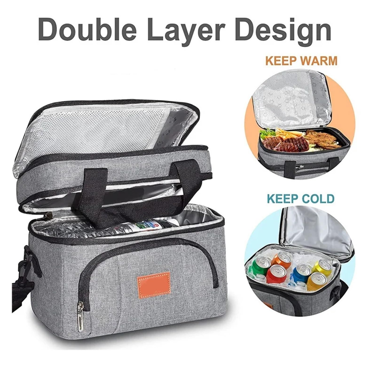 Lunchtasche Multifunktionale Doppelschichten-Tragetasche, Kühler, Lunch-Taschen for Damen und Herren, große Kapazität, Reise-Picknick-Lunchbox mit Schultergurt