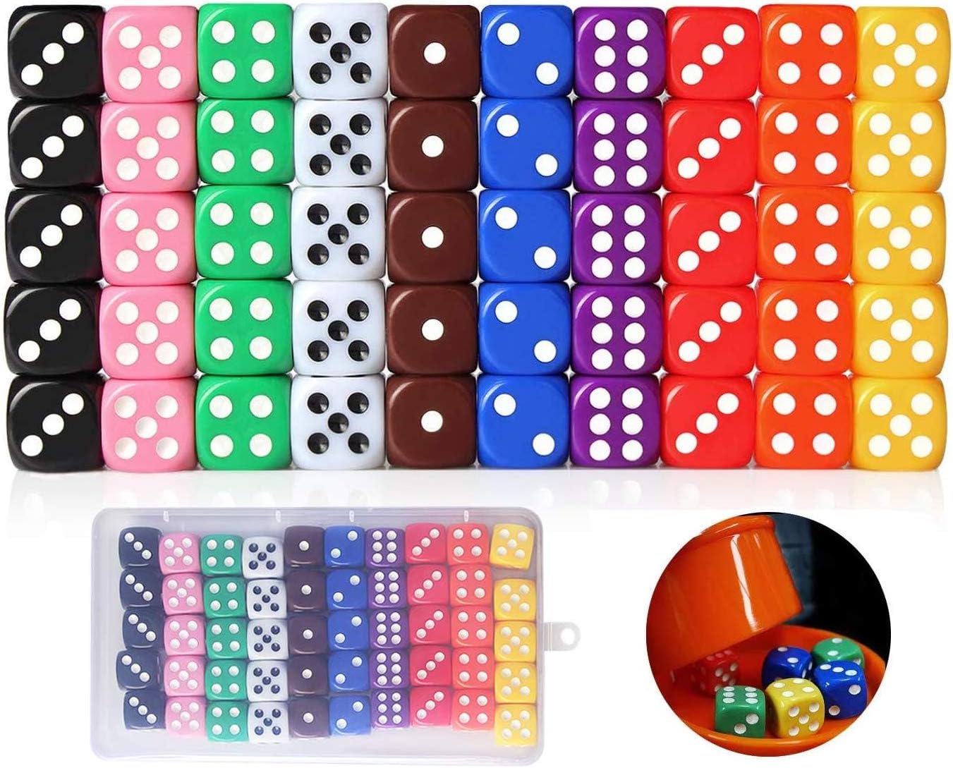 JZZJ 50Pcs 6 Sided Dices Dotted Dice Game Set with Velvet Bags Bar KTY