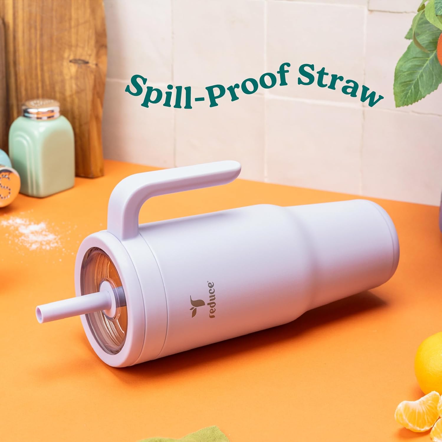 REDUCE Chiller Vacuum Insulated 40 oz Tumbler with Spill-Proof Silicone Straw - Sustainable Tritan Lid with Water Intake Markers - Soft Sit Base Travel Mug - Dishwasher Safe - Berry Bliss - Image 5