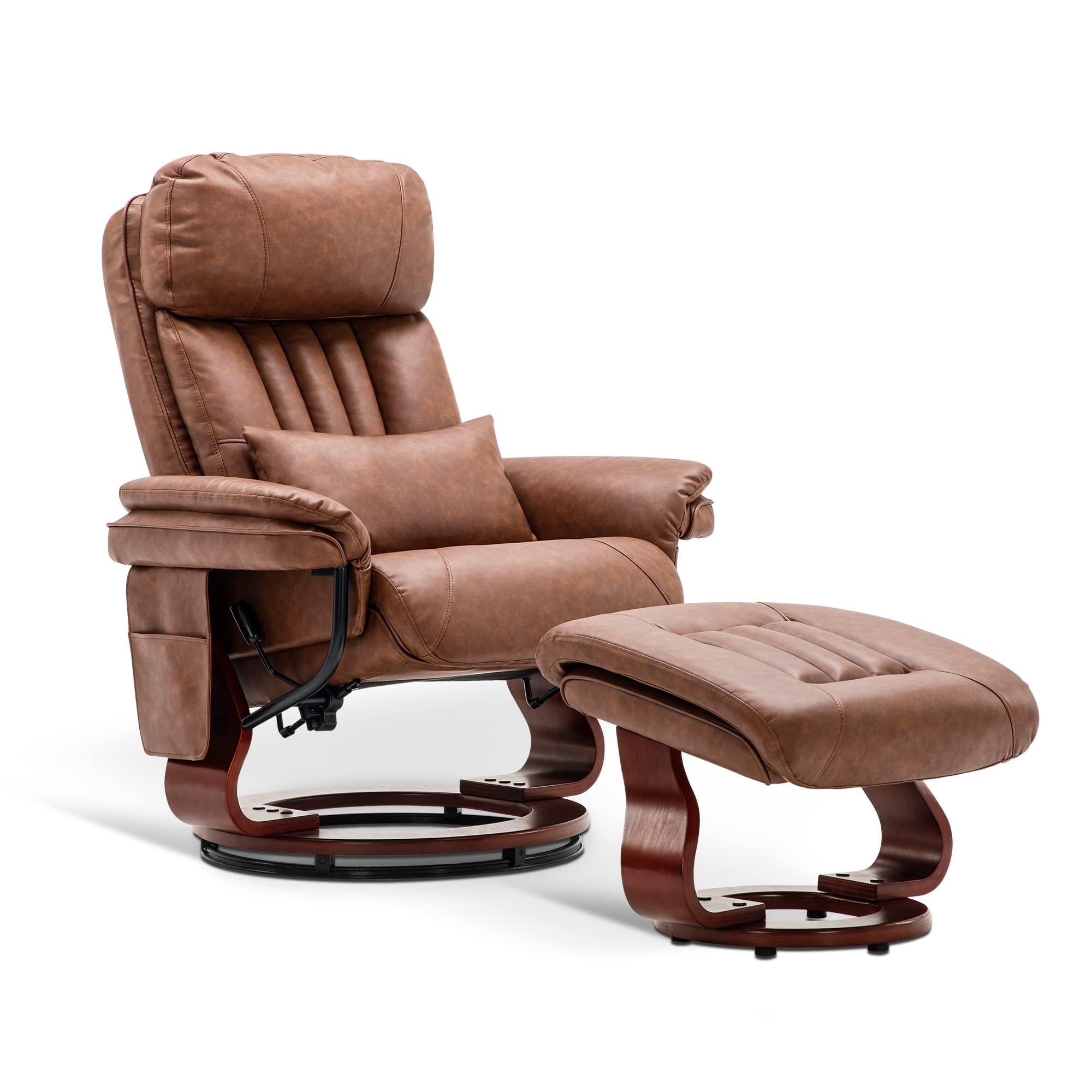 MCombo Swivel Recliner with Ottoman, TV Chair with Vibration Massage, Ideal for Small Space, RV, Living Room & Bedroom 4999 (Faux Leather, Saddle)