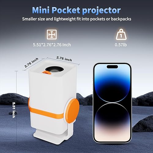Miniatura 8 de Mini proyector con WiFi y Bluetooth, proyector portátil para exteriores alimentado por Power Bank, proyector de película pequeña giratorio de 180°,