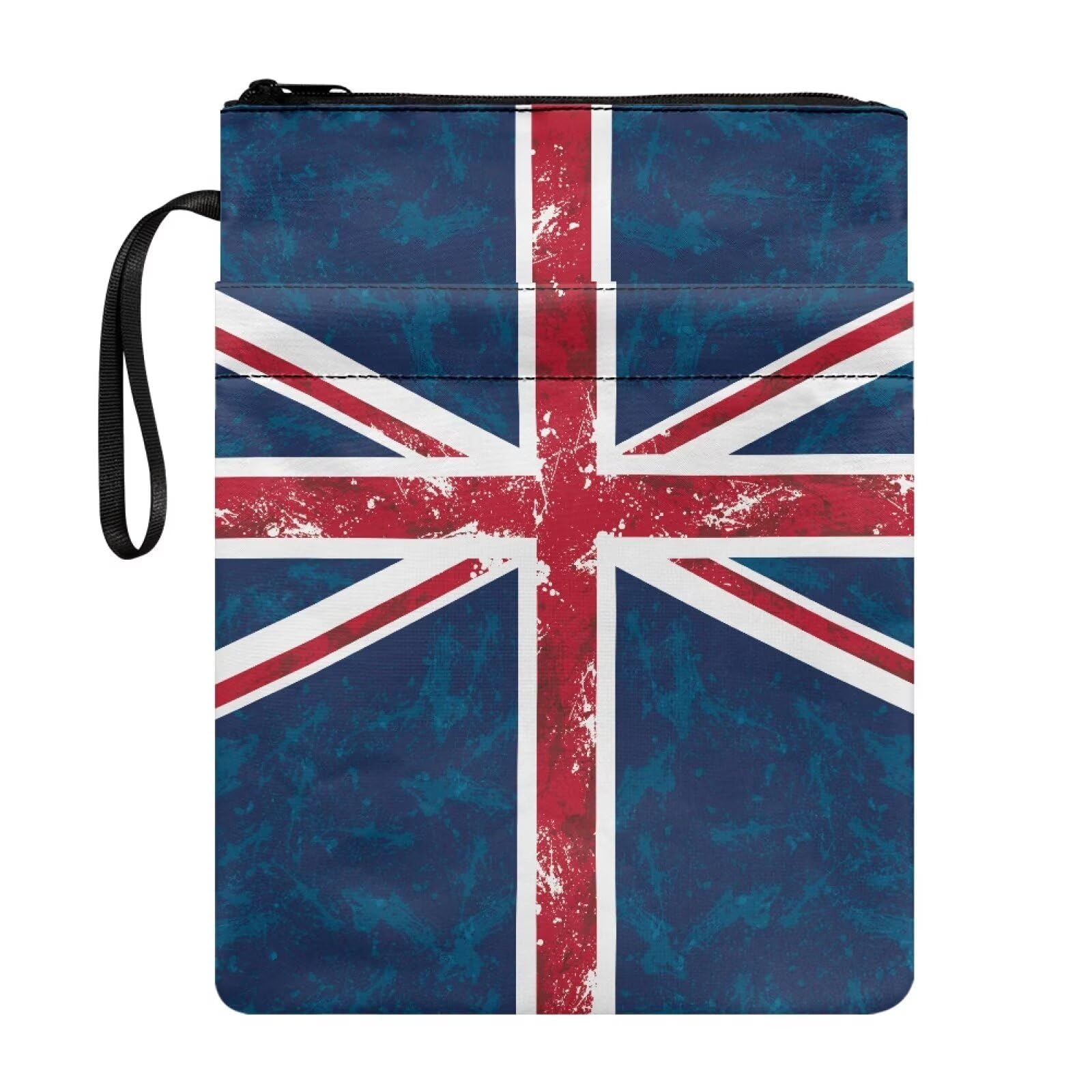 Wanyint Book Sleeve Washable Book Protector Cover with Zipper and Front Pocket Book Cover for Teacher Reader, 11.4 x 8.7, Union Jack Vintage