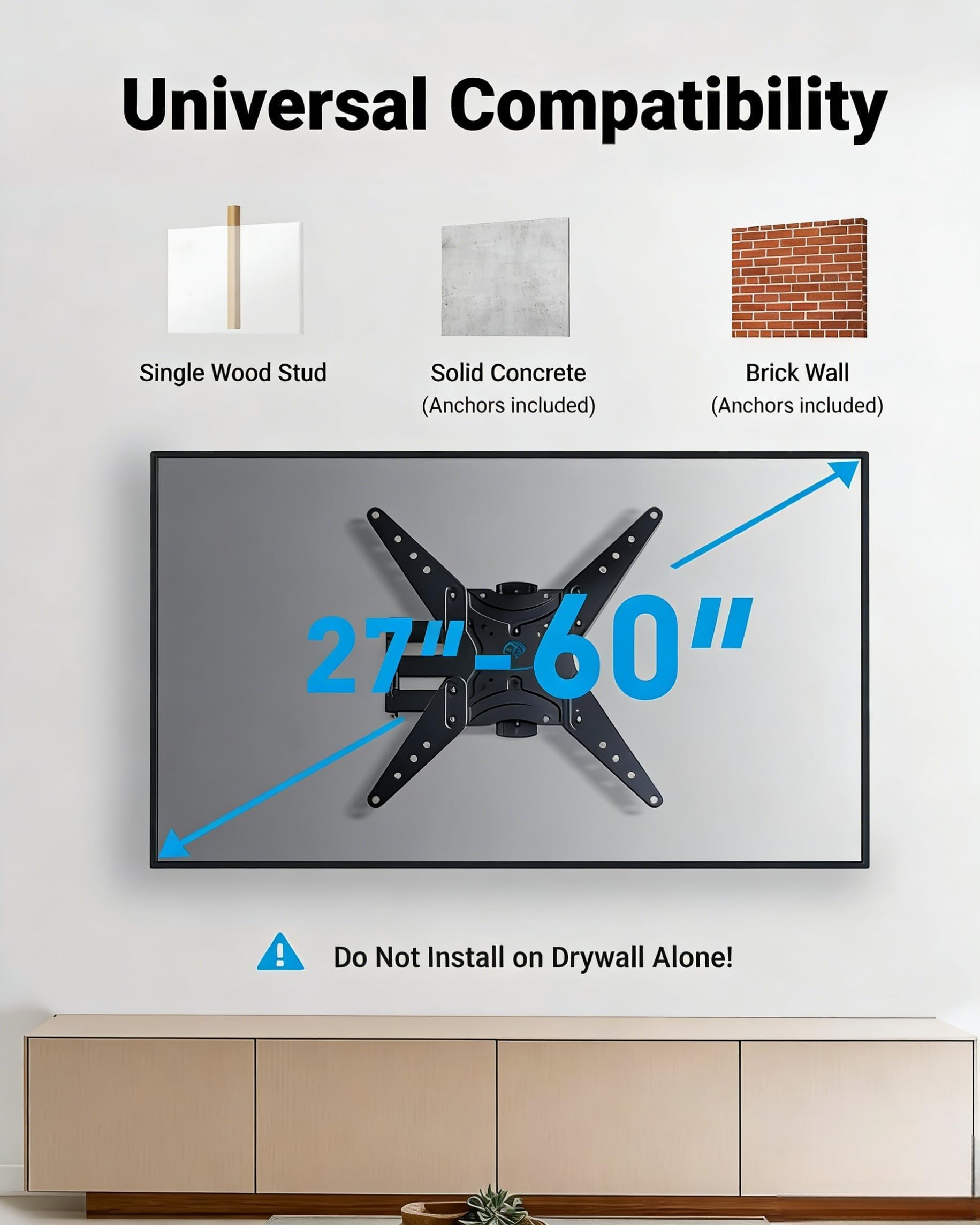 PERLESMITH Support Mural pour TV de 26 à 55" - Pivotant, inclinable et Extensible - VESA 400 x 400 - Compatible avec Les téléviseurs LED, LCD, OLED, 4K jusqu'à 40 kg - Noir