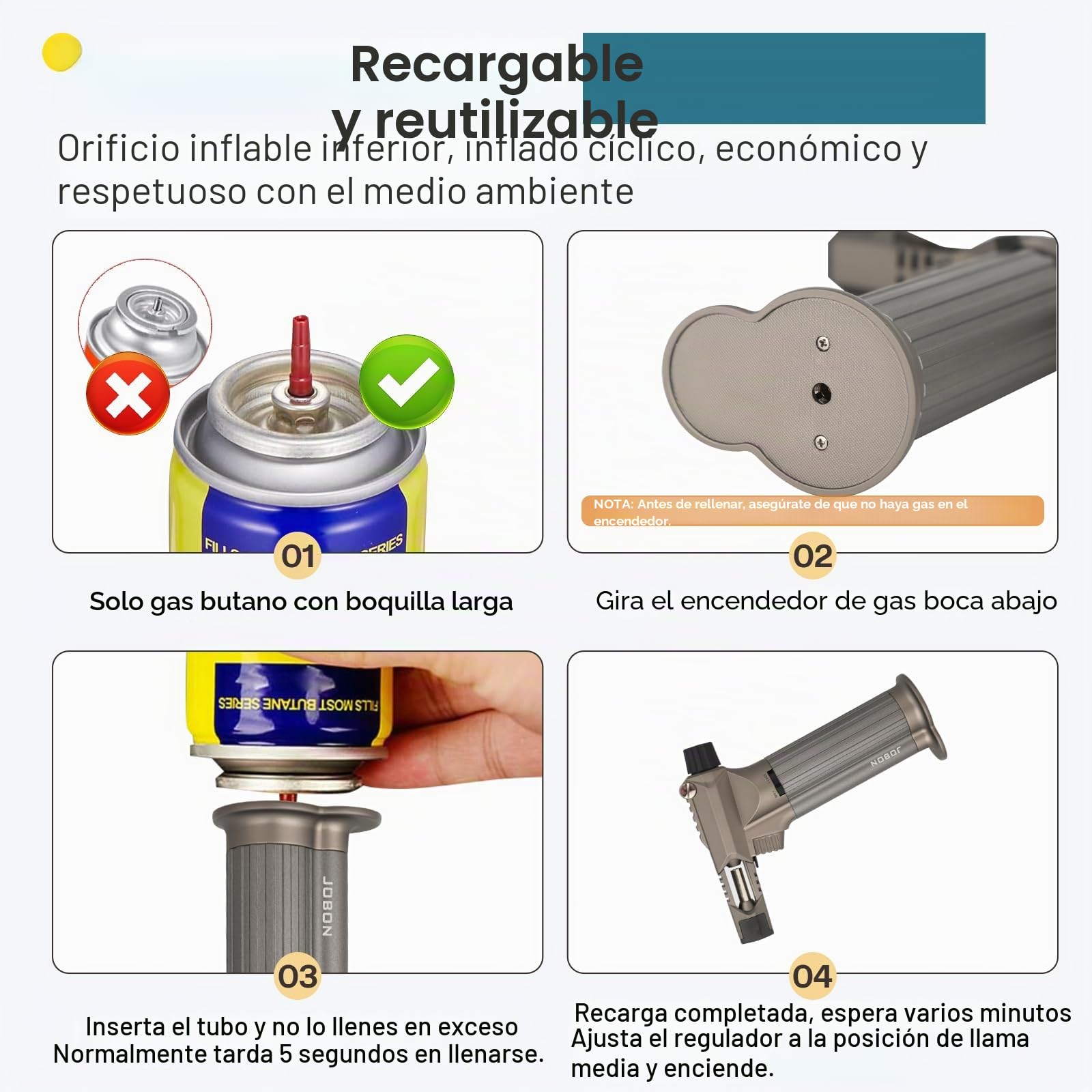 Todo metal, soplete de soldadura, quemador de butano de cocina profesional con bloqueo de seguridad, llama recargable ajustable multiusos, recargable para barbacoa, al aire libre, hornear, artesanía y