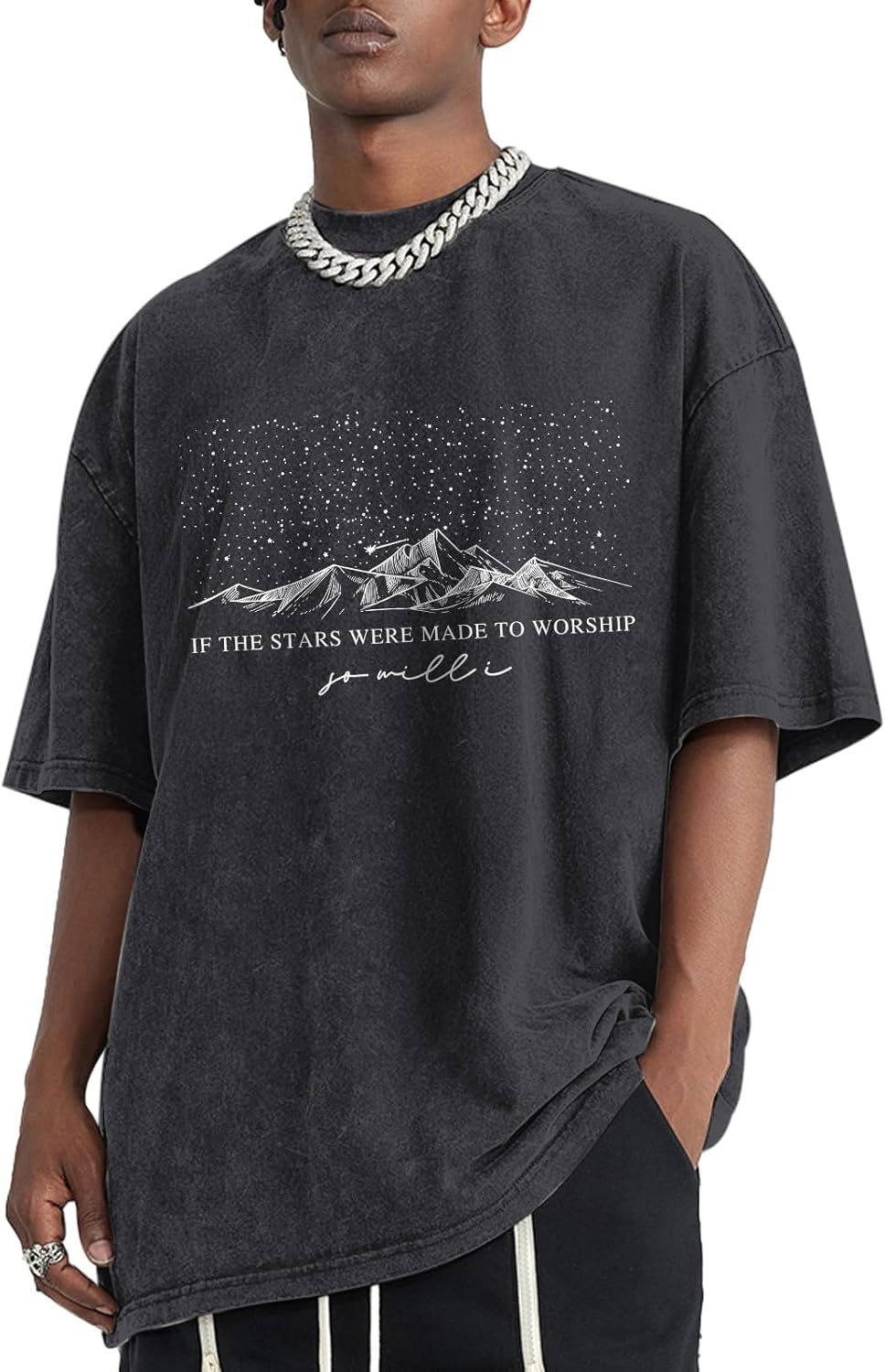 Migxsaf Christian Faith God Shirts for Men Jesus Bible Verse Shirt Oversized Acid Wash Tshirts Star Mountain Graphic Tees