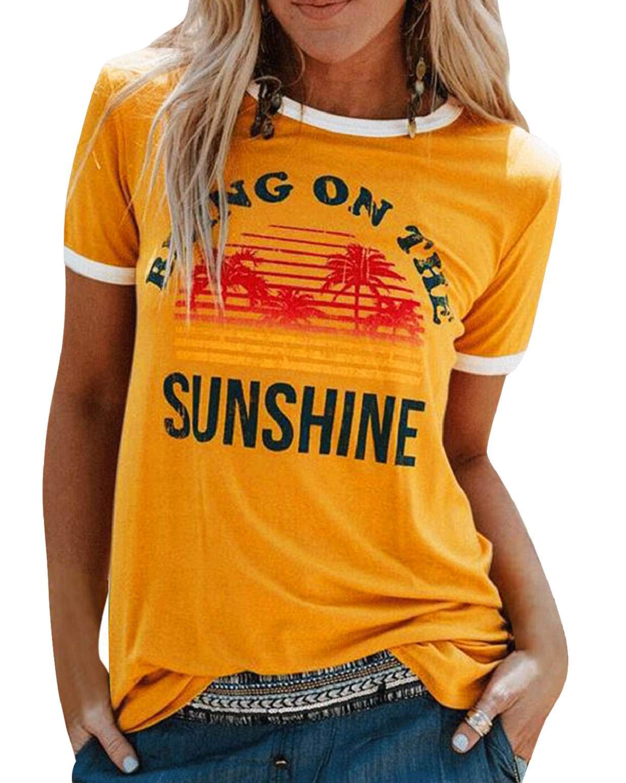 heekpek T Shirt Damen Sommer Brief Gedruckt T-Shirt Damen Rundhals Oberteile Sommer Kurzarm Shirt Lässige Hemd Tops Bluse