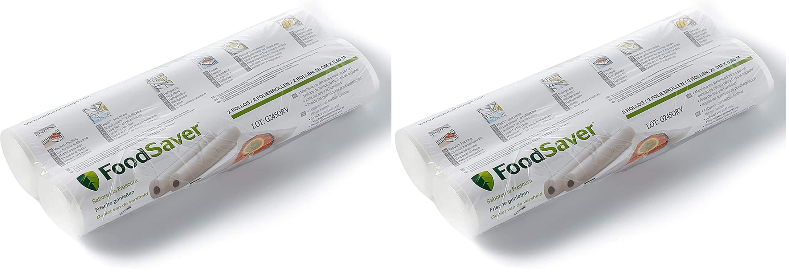 FoodSaver sacs de mise sous vide réutilisables, Sans BPA, 2 rouleaux de sacs (28 cm x 5,5 m), (FSR2802) (Lot de 2)