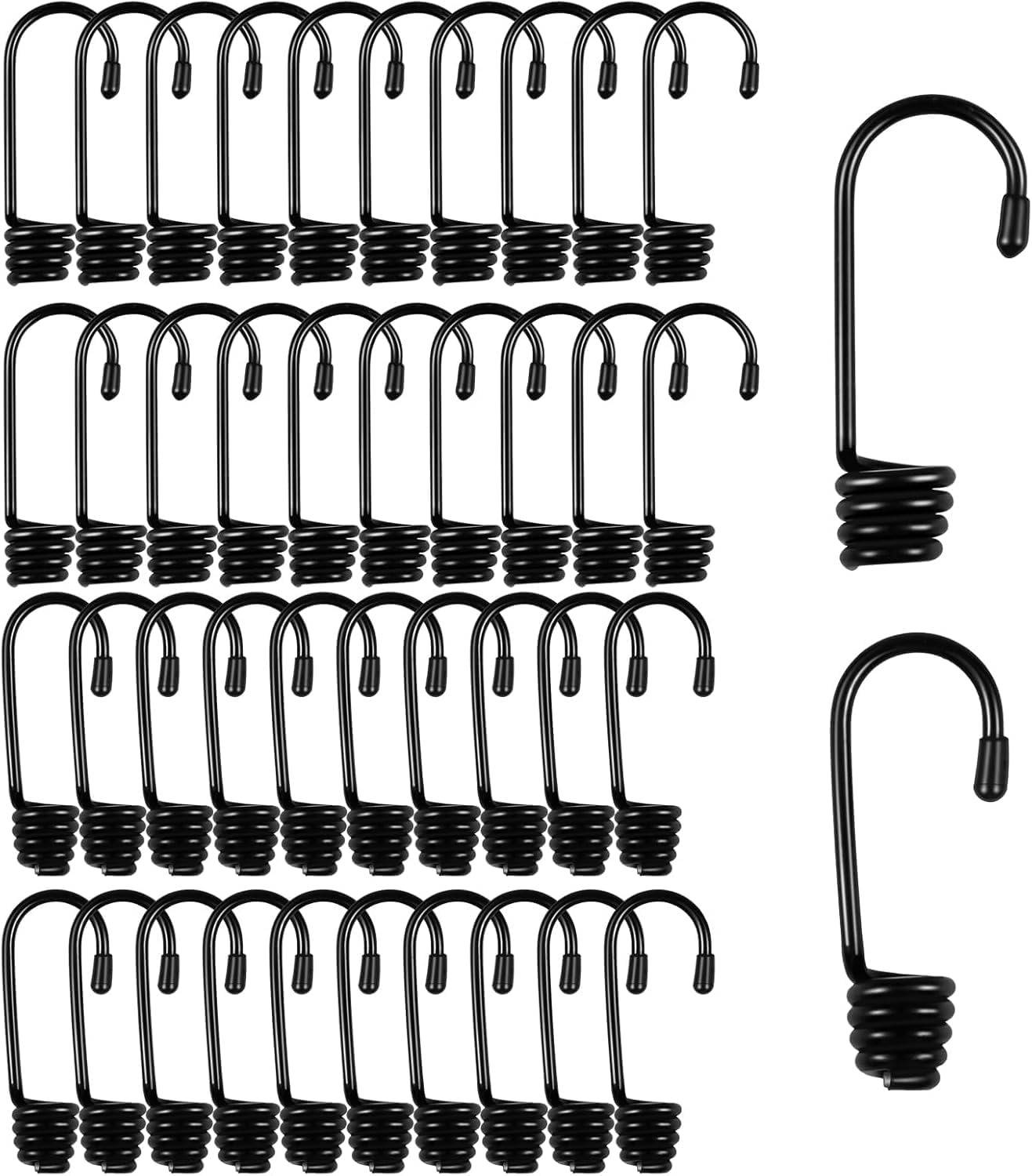 20 PCS Bungee Cord Hooks, 1/4 3/8 Inch Plastic-Coated Bungee Shock Cord Hook, Bungee Cords with Hooks, Suitable for Rowing, Camping, Awning, and Outdoor Enthusiasts (Black)