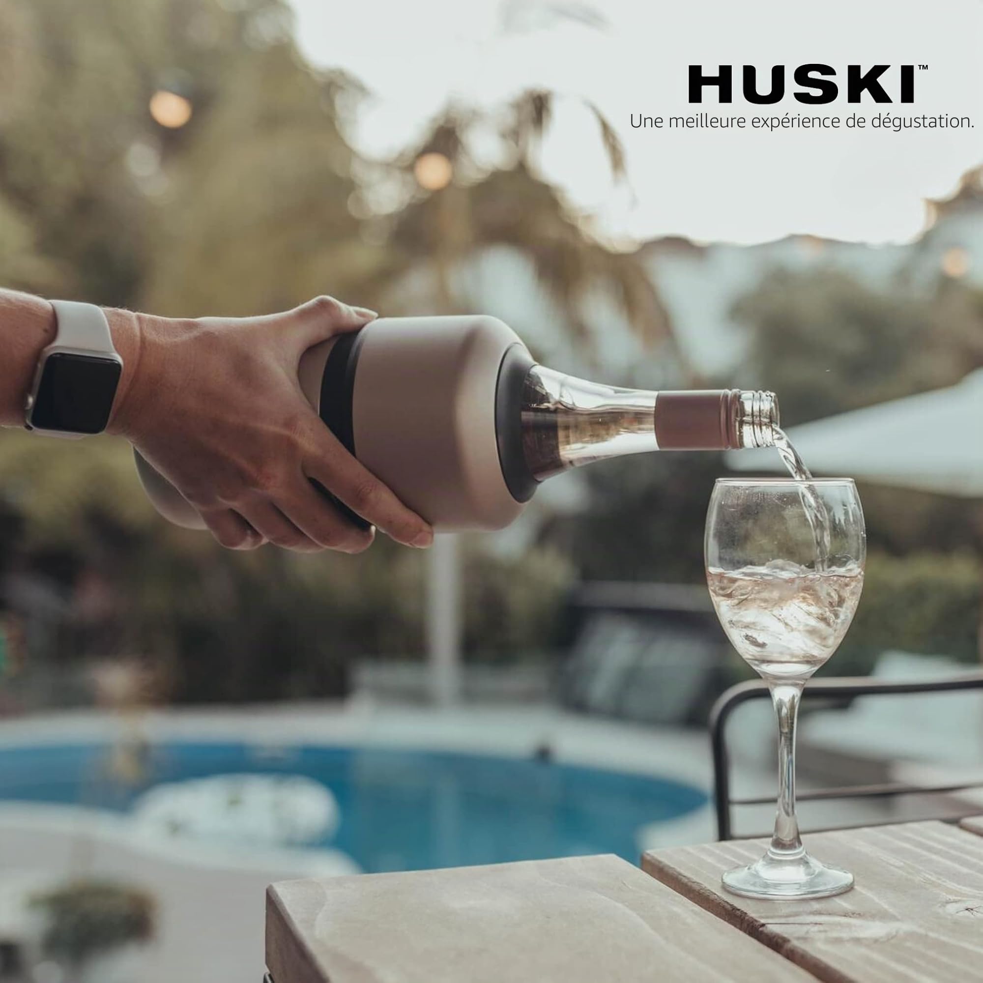 Refroidisseur à vin Huski | Design sans glace primé | Garde le vin froid jusqu'à 6 heures | Nouvel accessoire de vin | Convient à certaines bouteilles de champagne (Inoxydable)